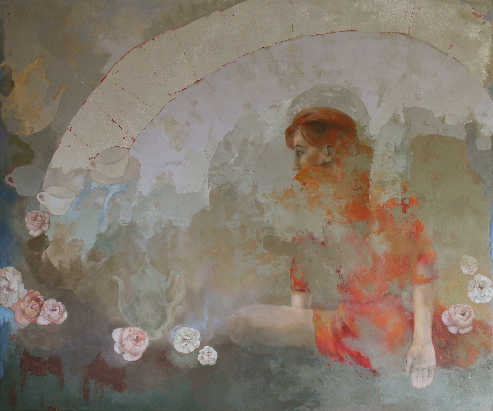 "Tea time" Oil & Encaustic 100x120cm