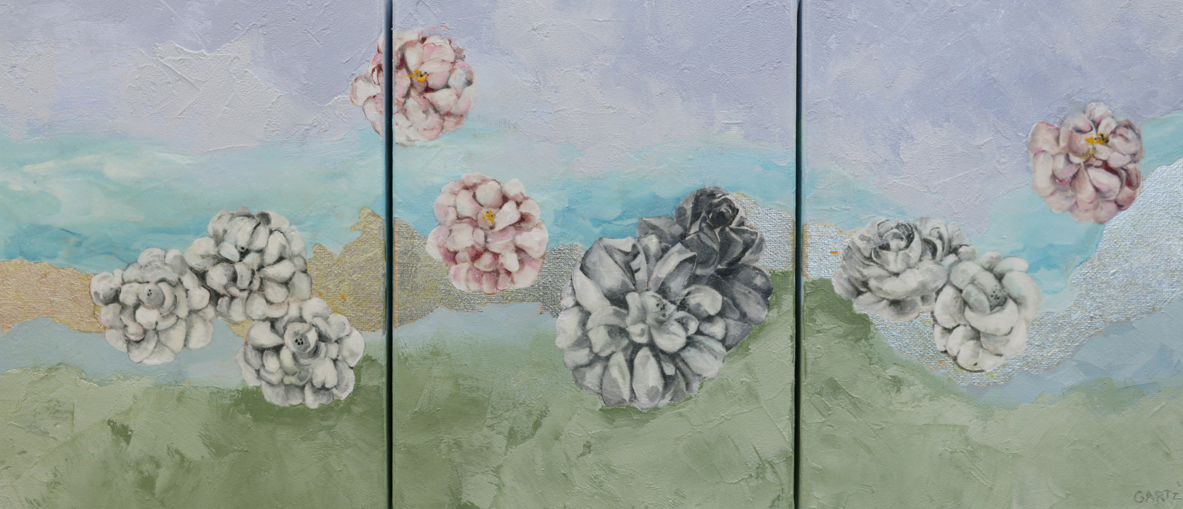 "Flowers and the sea" Oil & cold wax 24x54cm