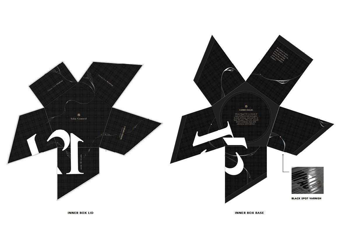 CHIVAS REGAL 12 YEARS TEMPLATES OF INNER BOX’S LID AND BASE’S DESIGNS