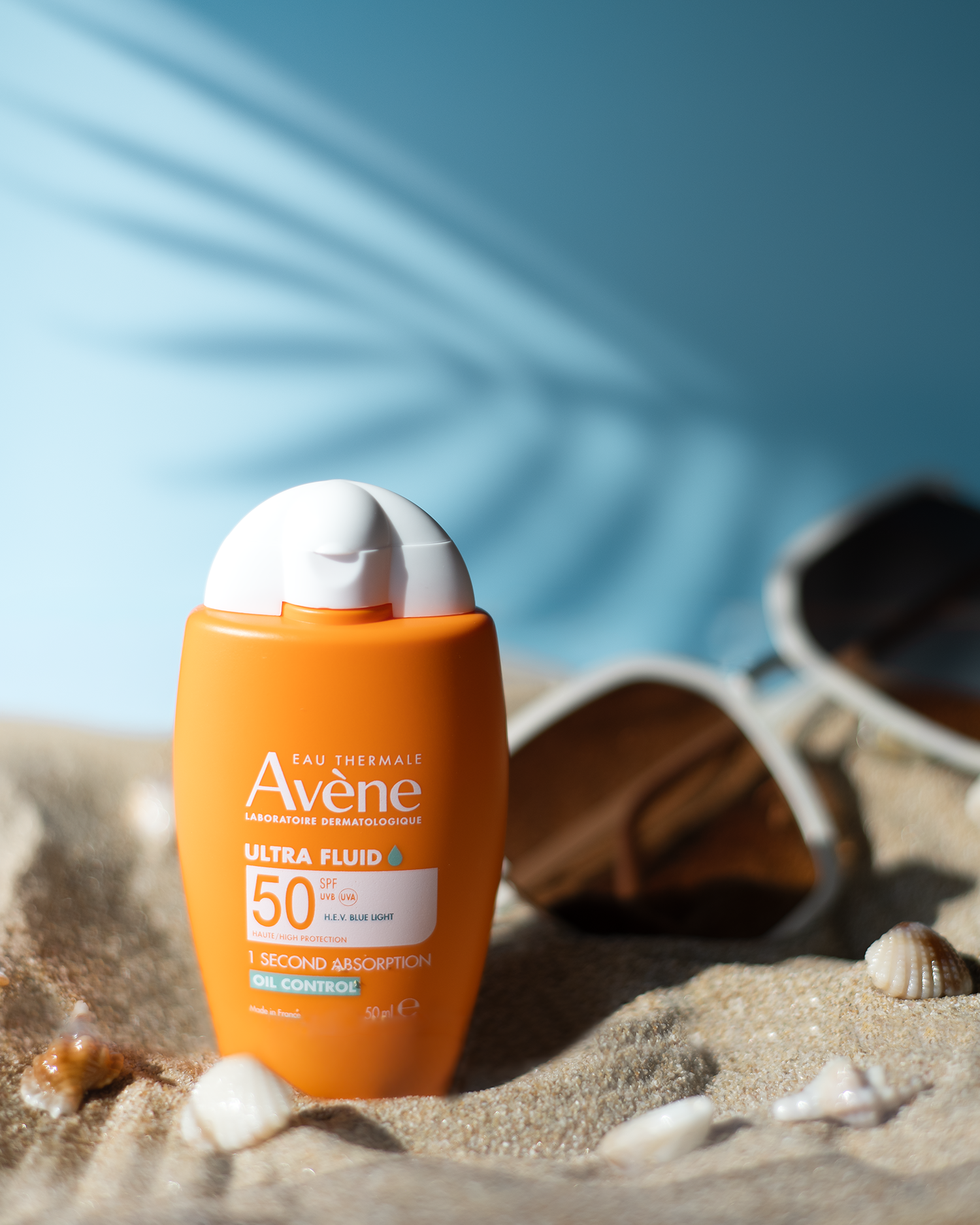 Beach-inspired SPF skincare imagery