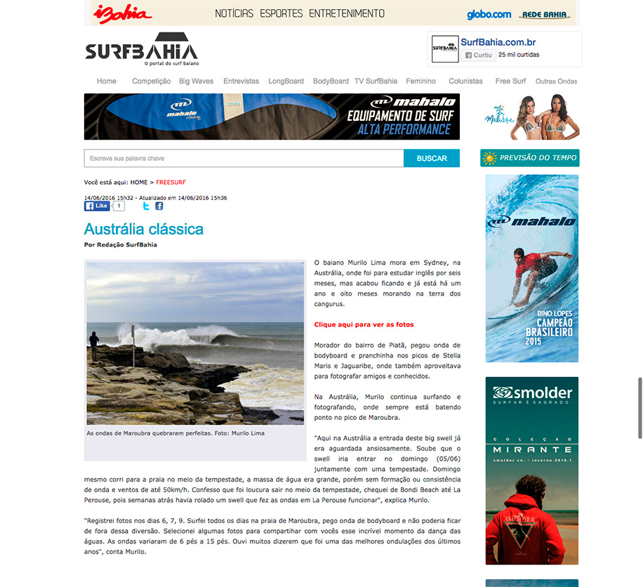 Surfbahia.com.br, Interna, Swell na Australia, 2016