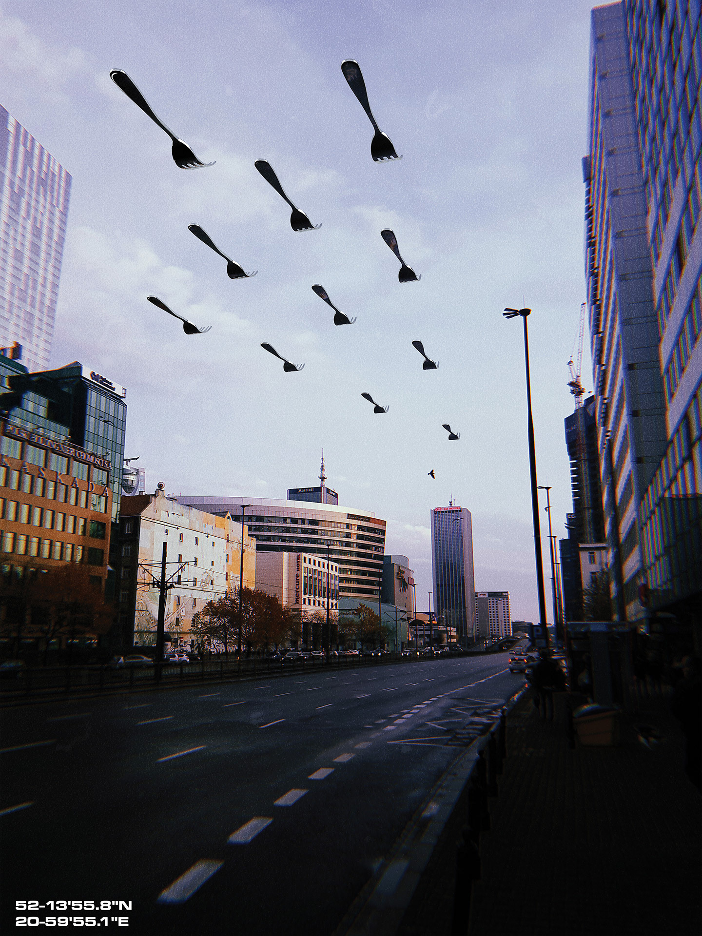 Julian Konopelski. Flight of forks over Warsaw. Przelot widelców nad Warszawą.
