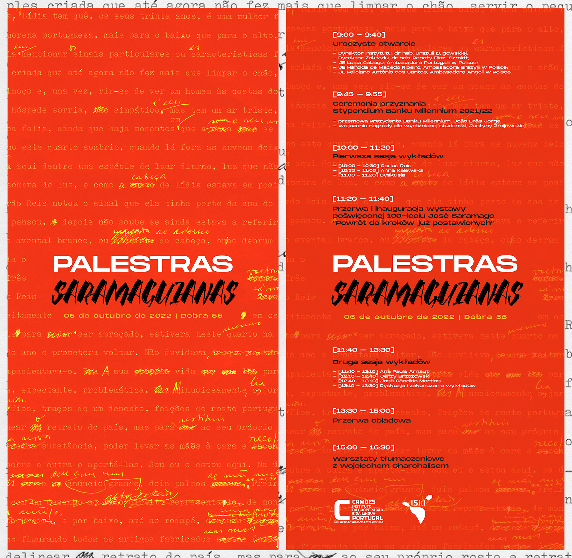 Julian Konopelski. Poster concept design for Palestras Saramaguianas / Instituto Camoes Varsóvia, Uniwersytet Warszawski.