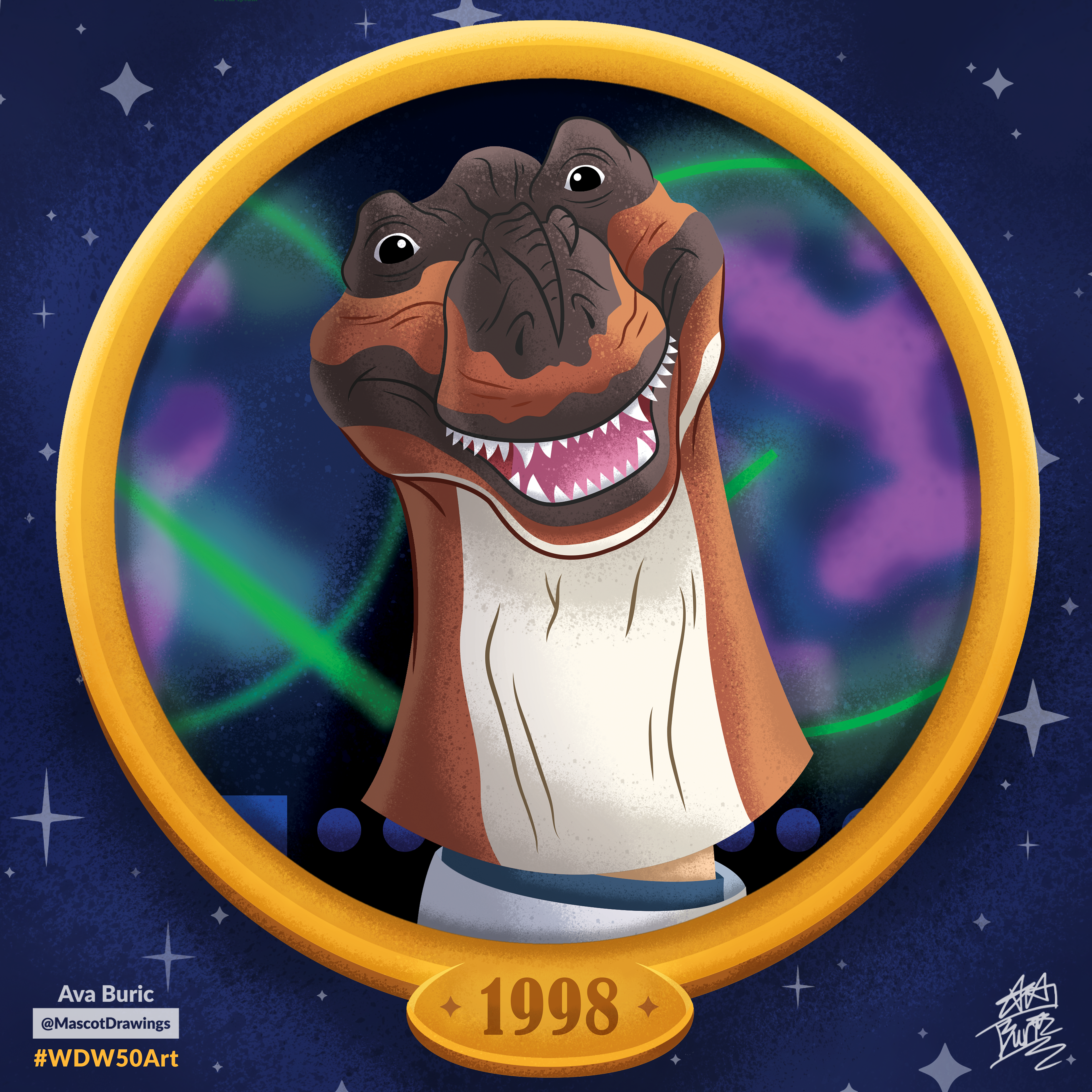 Art of the "Hello there" dino puppet from DINOSAUR