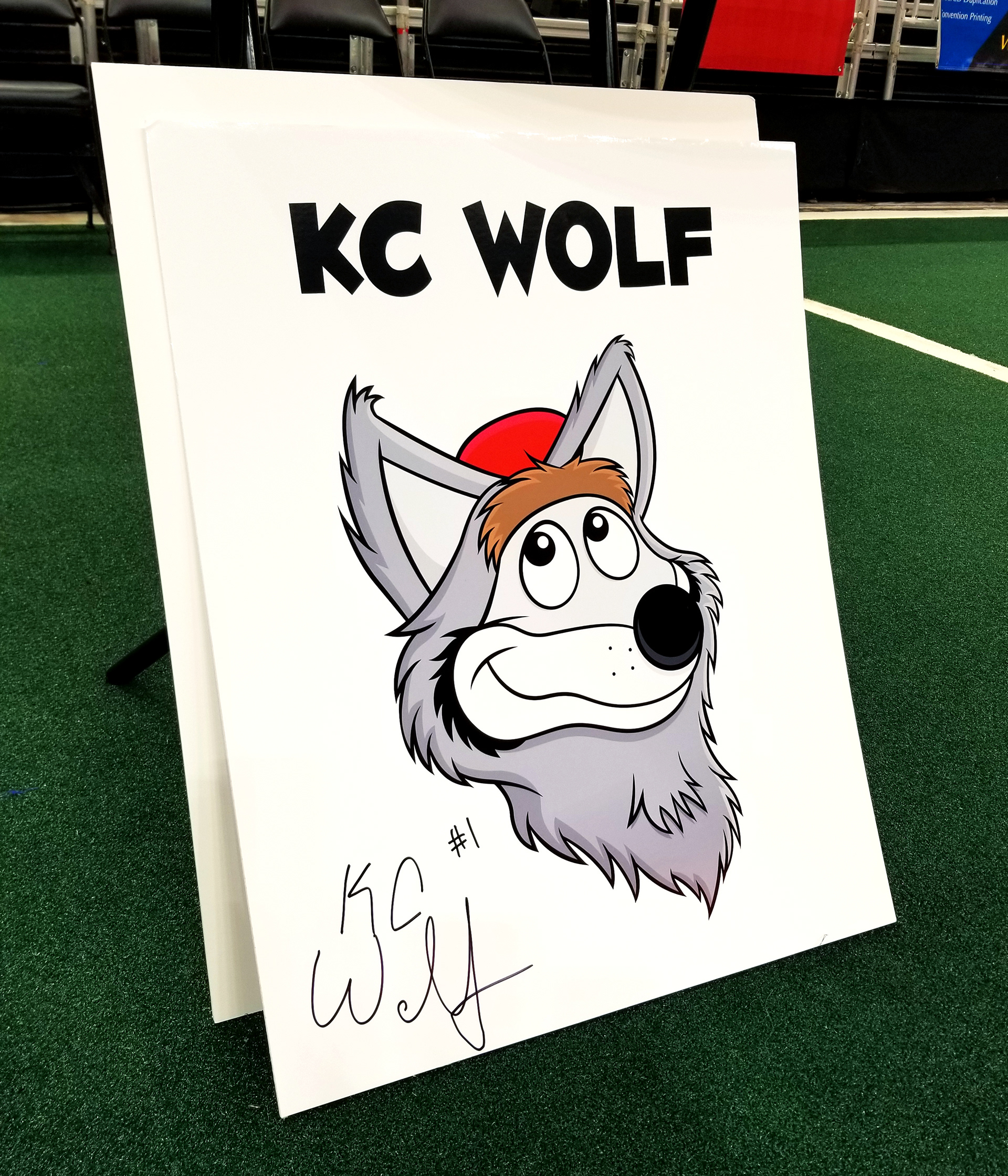 VIP event signage for the Kansas City Chiefs' KC Wolf