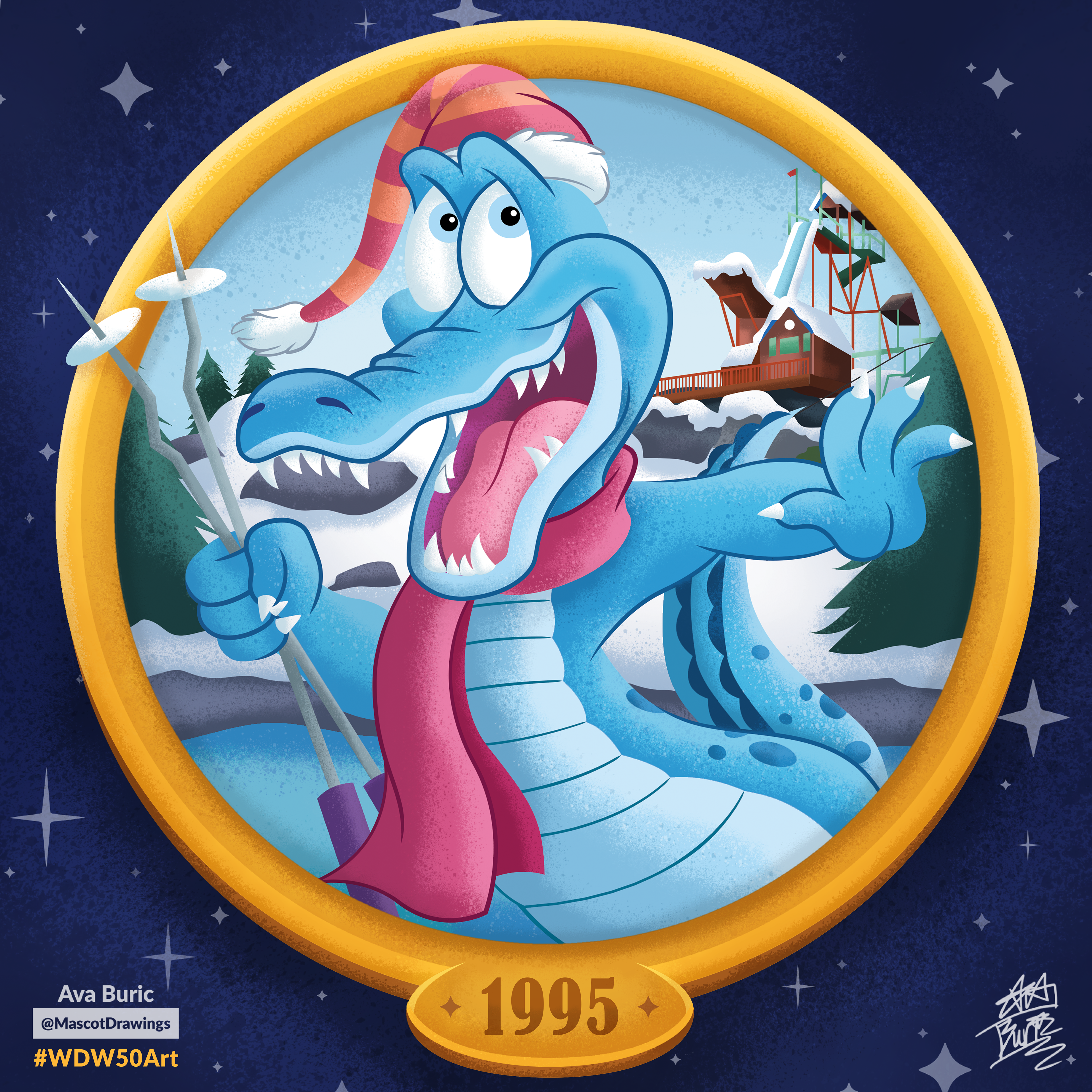 Fan art of Ice Gator, mascot of Blizzard Beach