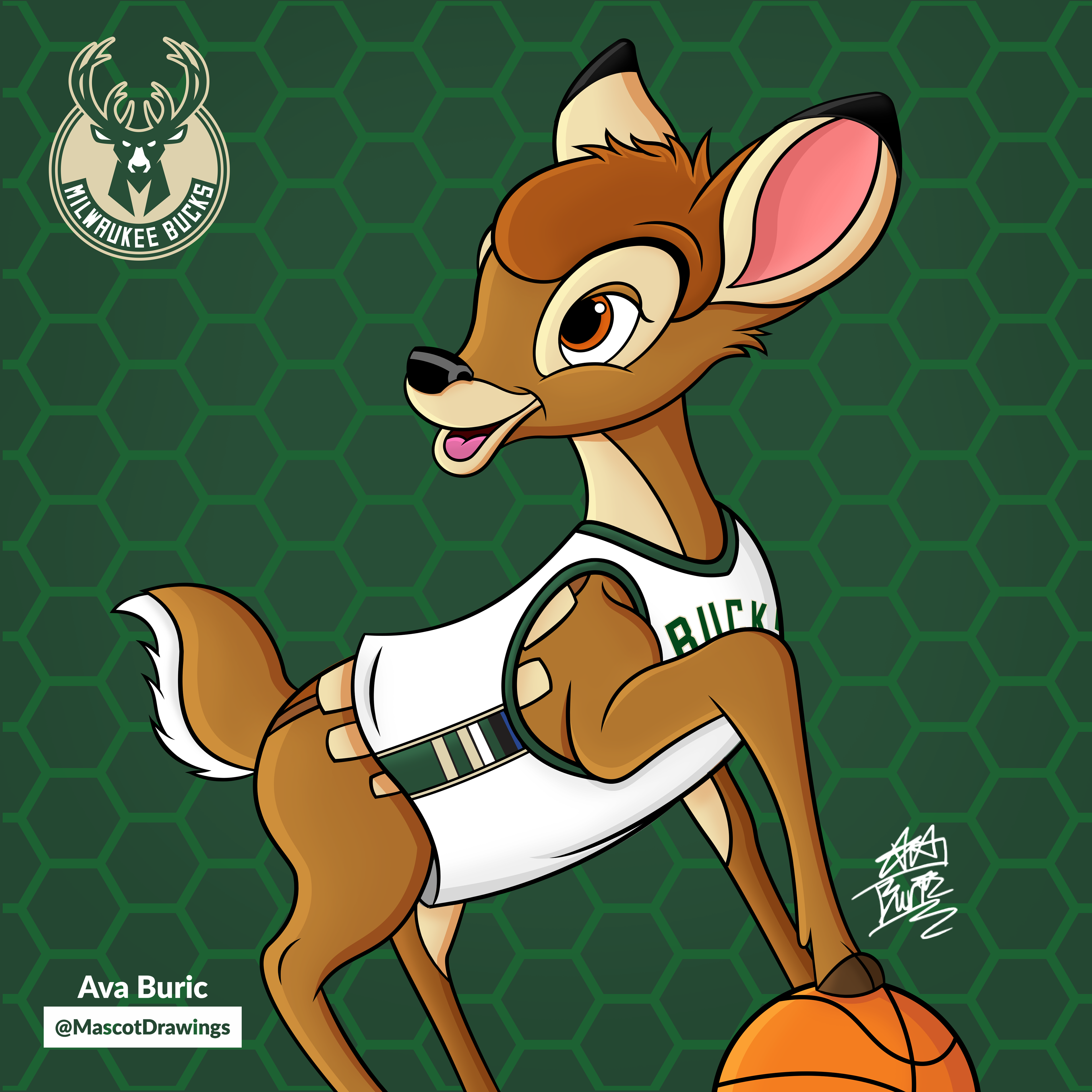 Bambi representing the Milwaukee Bucks