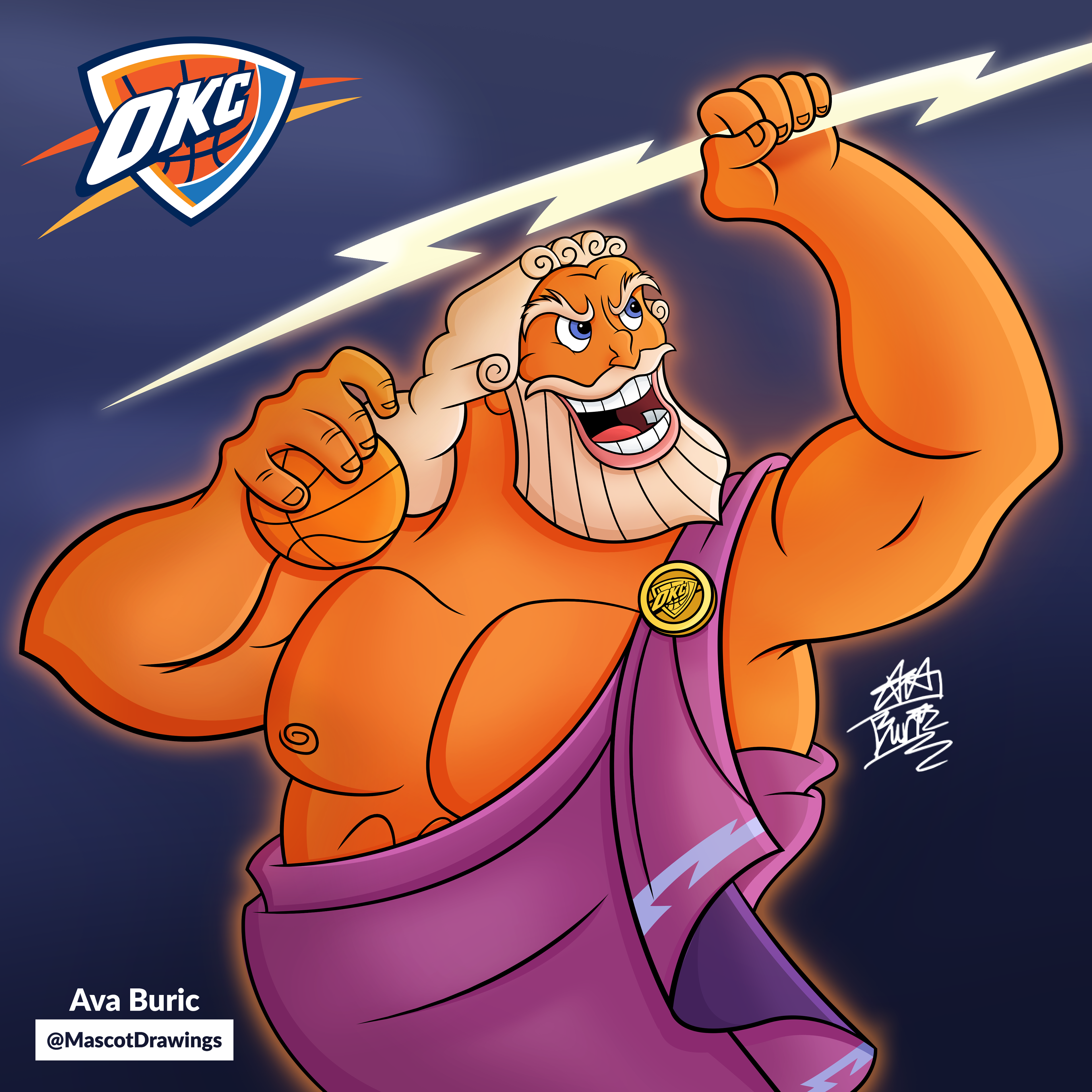 Zeus (Hercules) representing the Oklahoma City Thunder