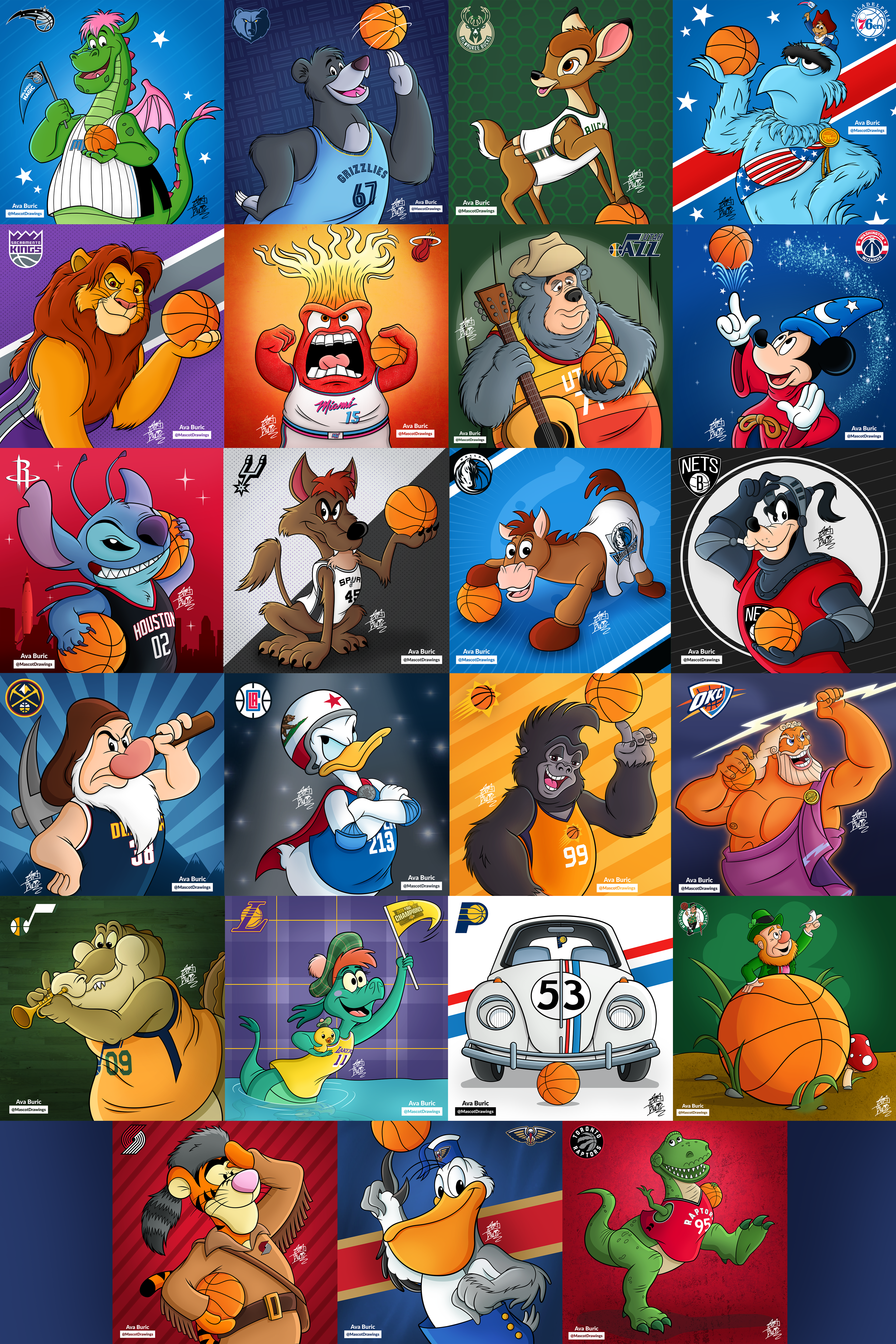 The full set of 22 teams from the 2020 NBA season held at the Walt Disney World resort
