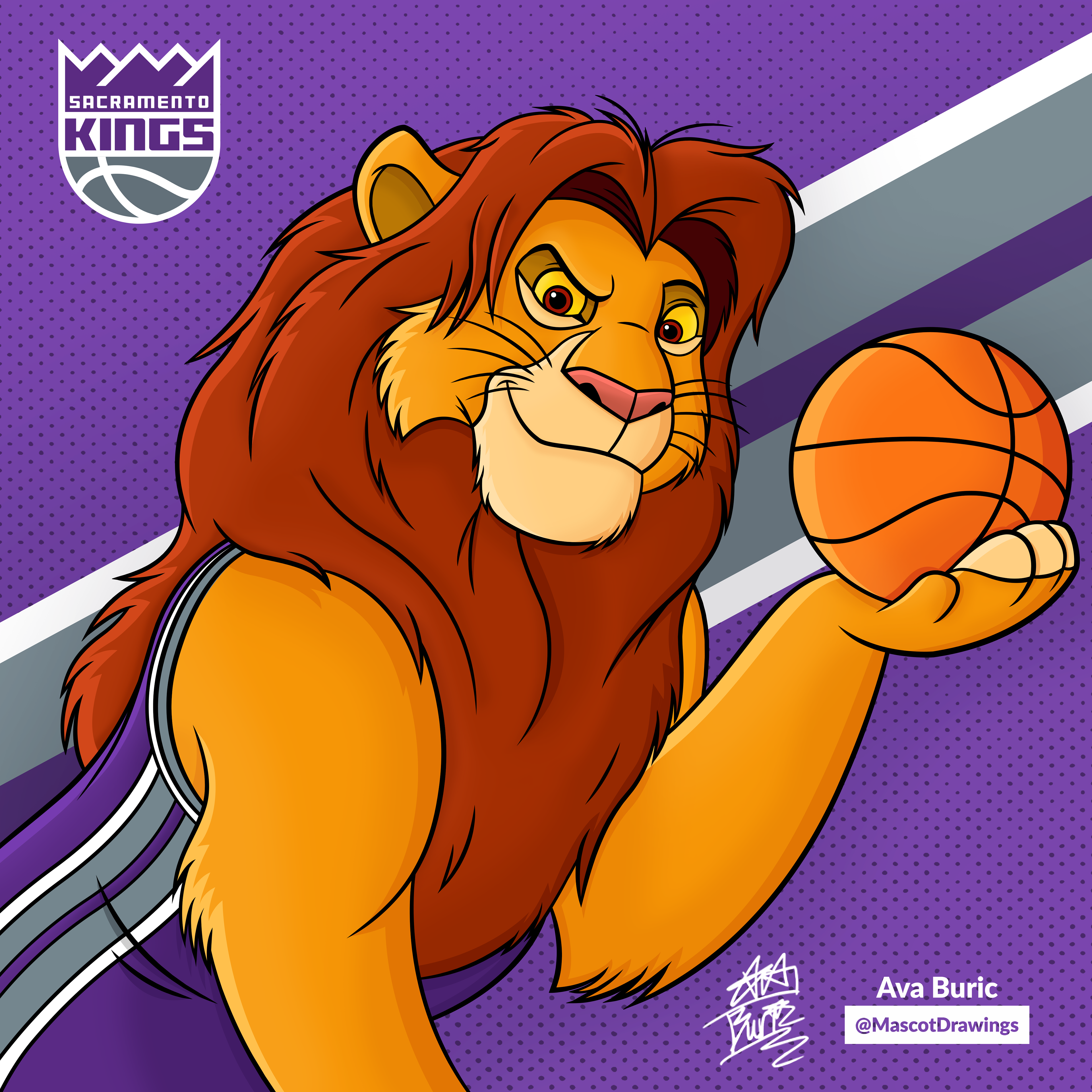 Simba from The Lion King as the mascot for the Sacramento Kings