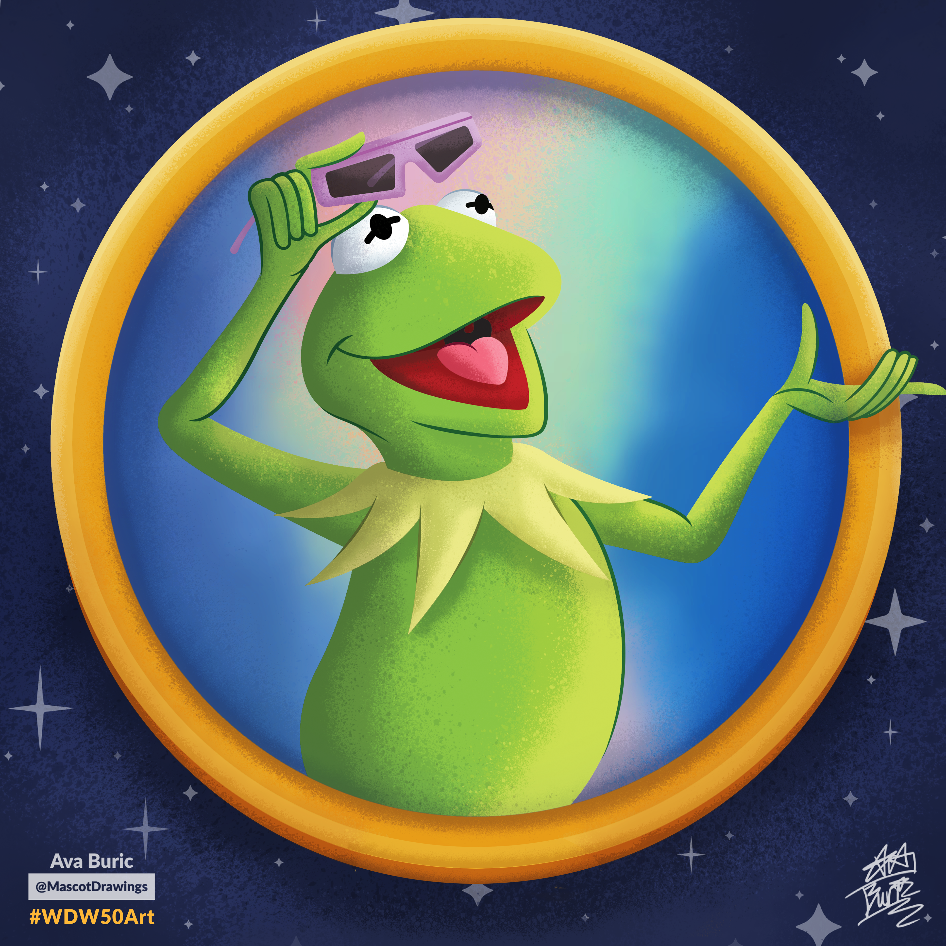 Fan art of Kermit the Frog in Muppet*Vision 3-D