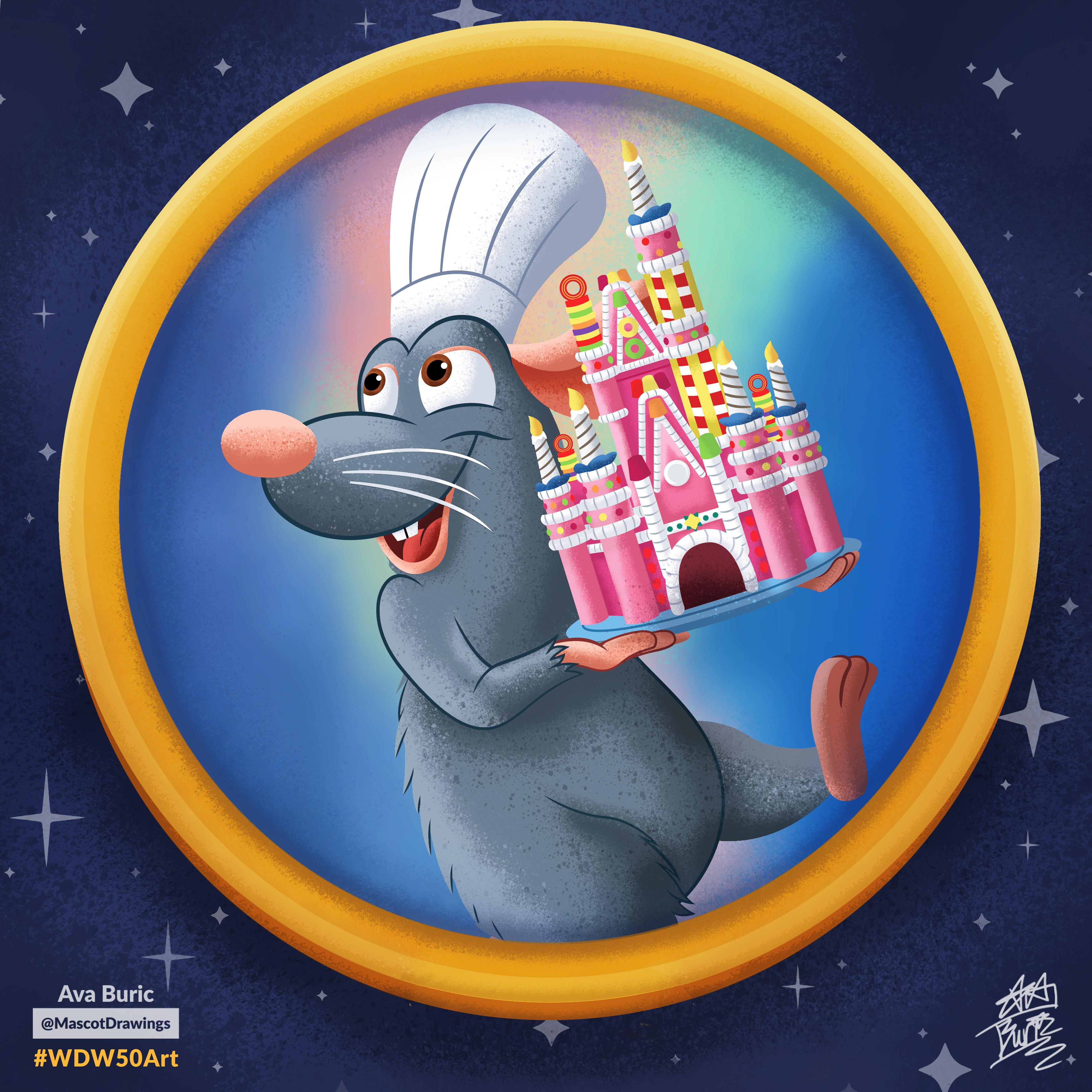 Remy with the infamous Disney cake castle