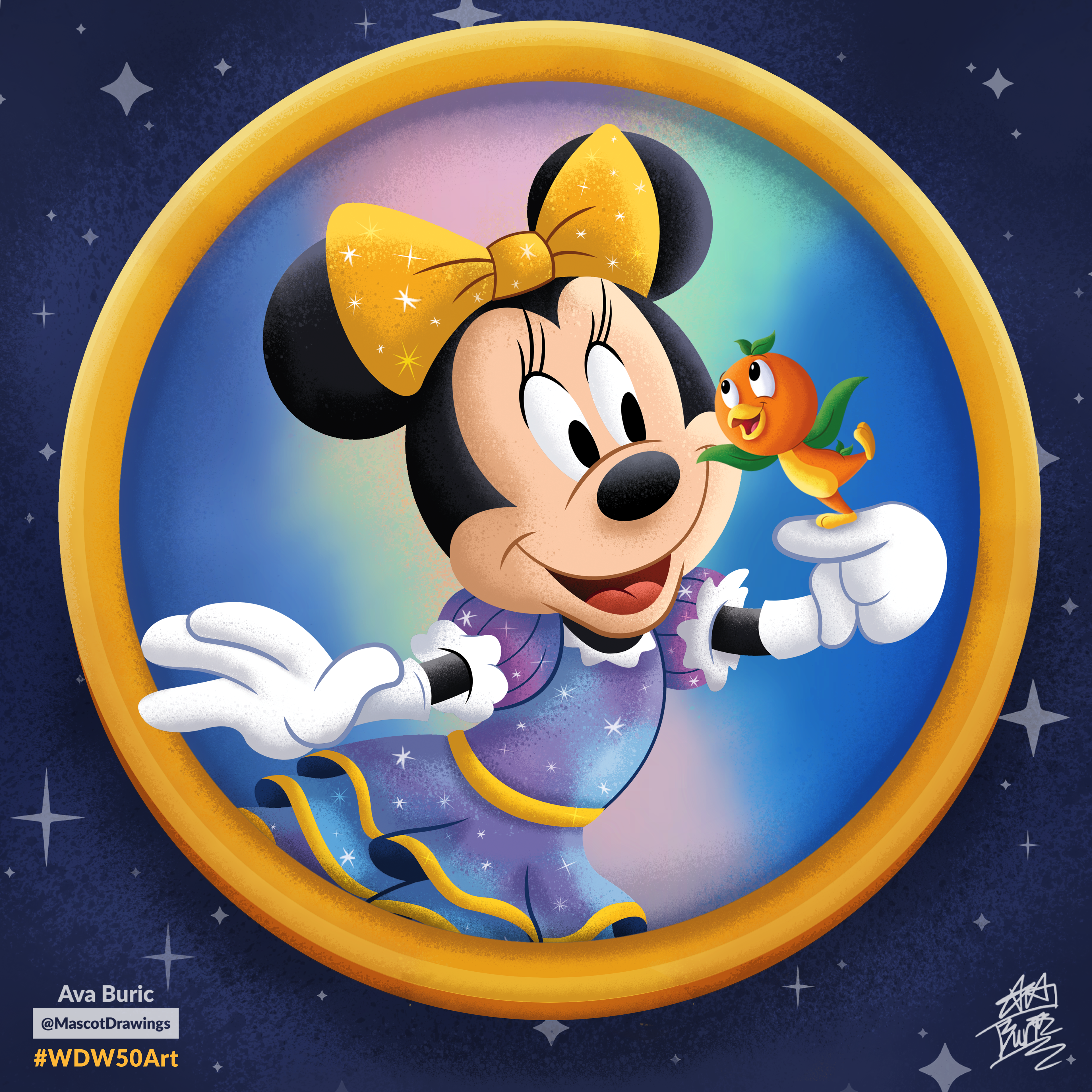 Art of Minnie Mouse in her 50th EARidescent outfit