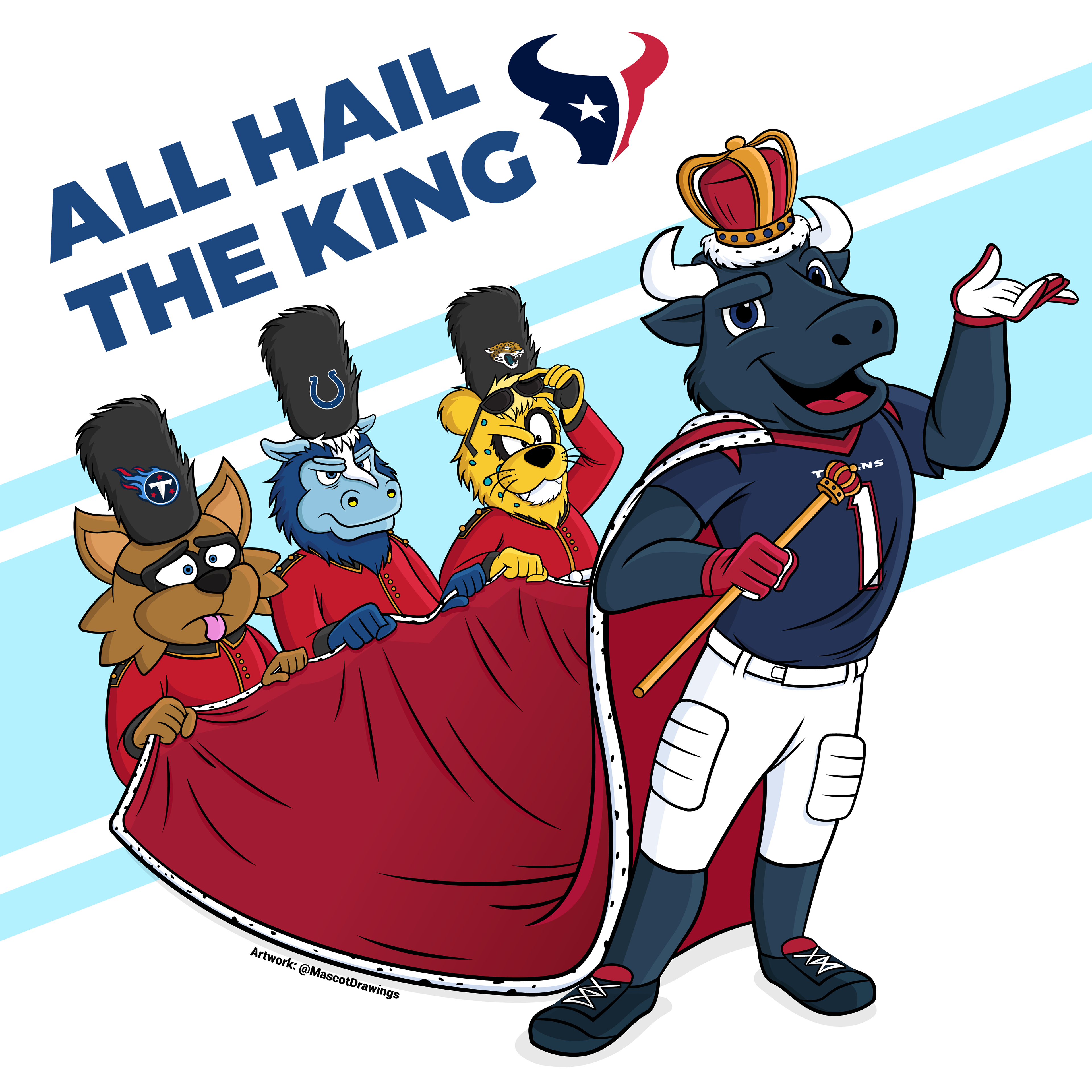 Full artwork featuring the mascots for the Texans, Jaguars, Colts, and Titans