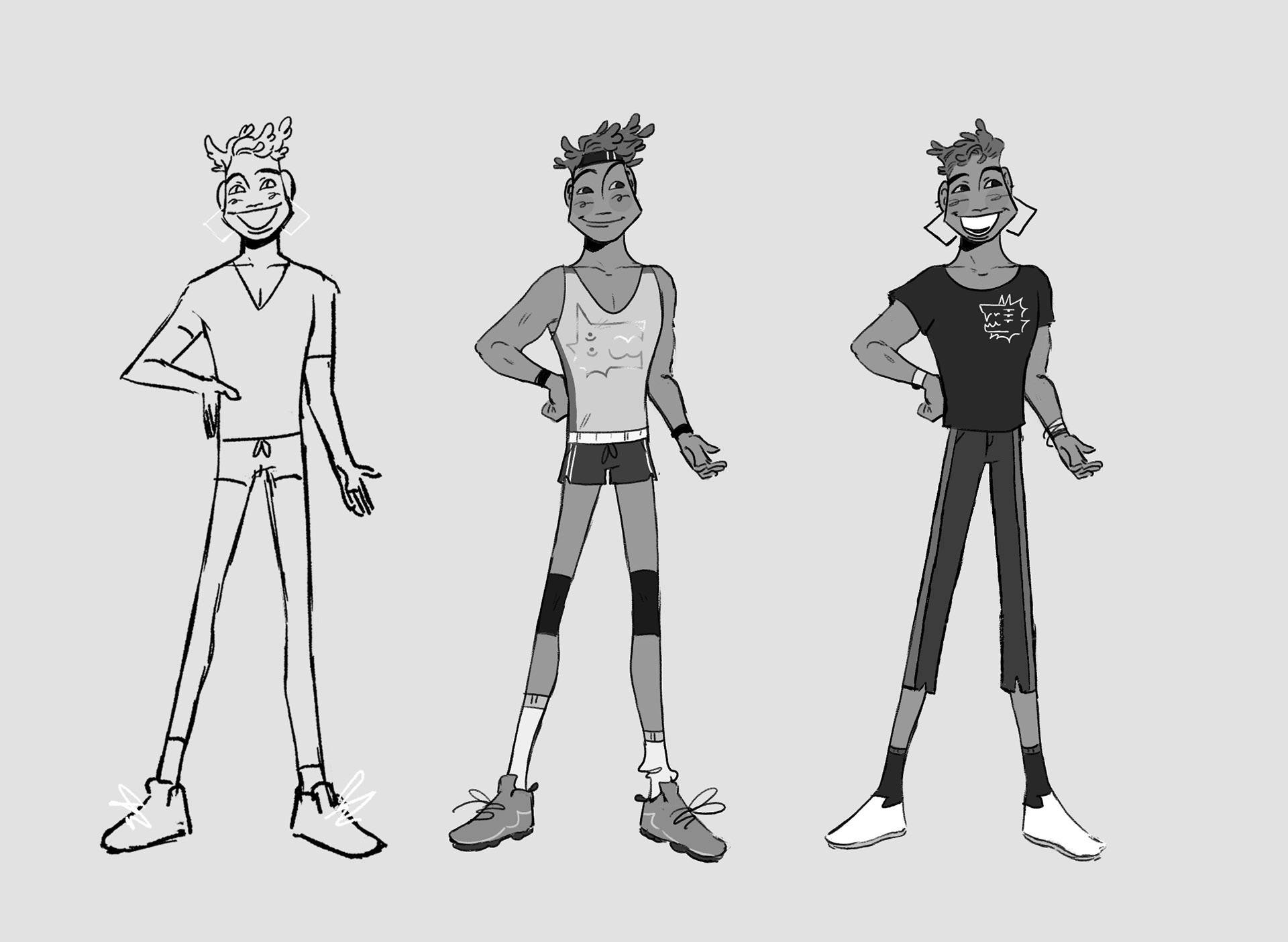 Side villain workout/casual clothes sketches