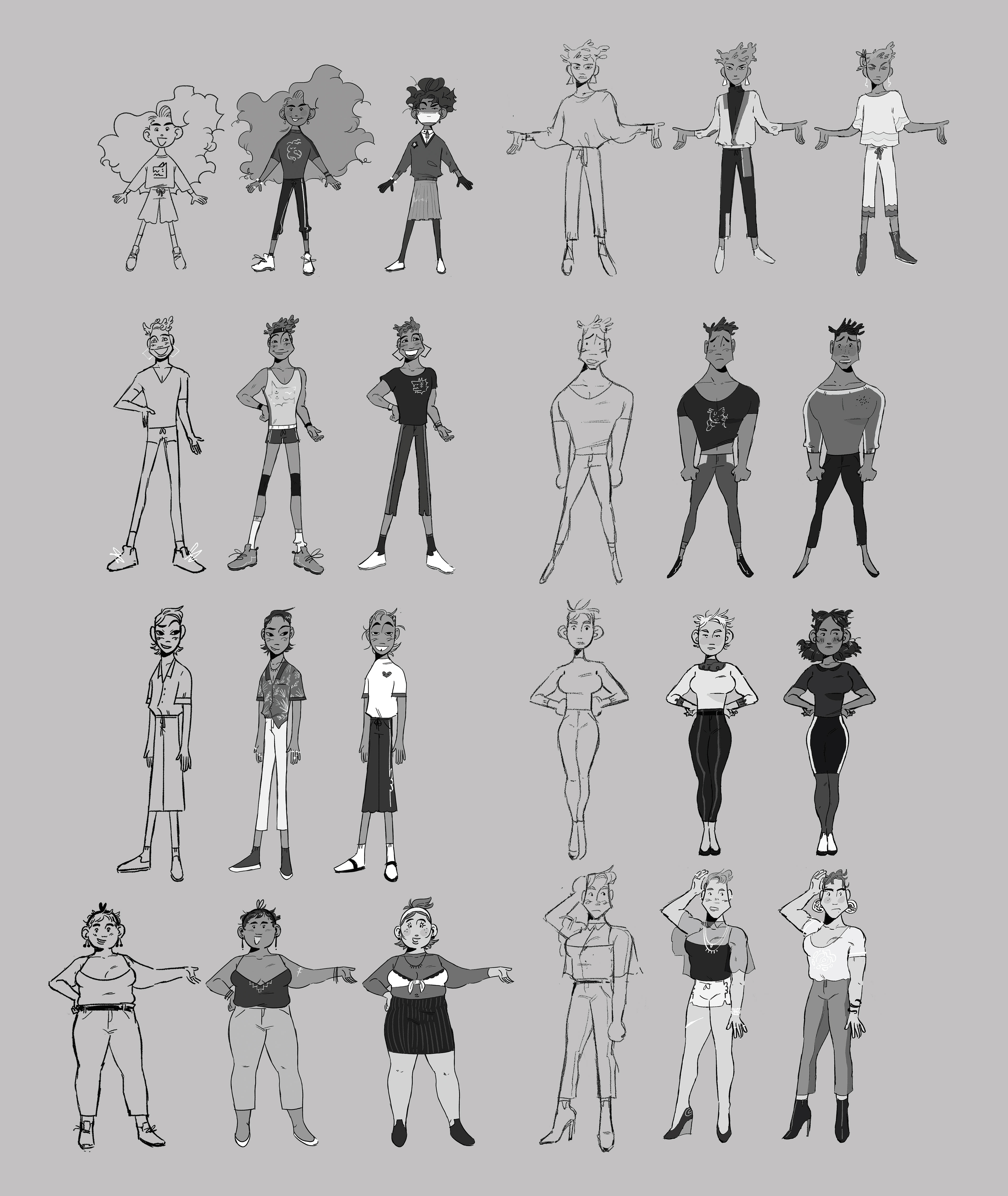 Smaller selection of heroes/ villains; sketch explorations