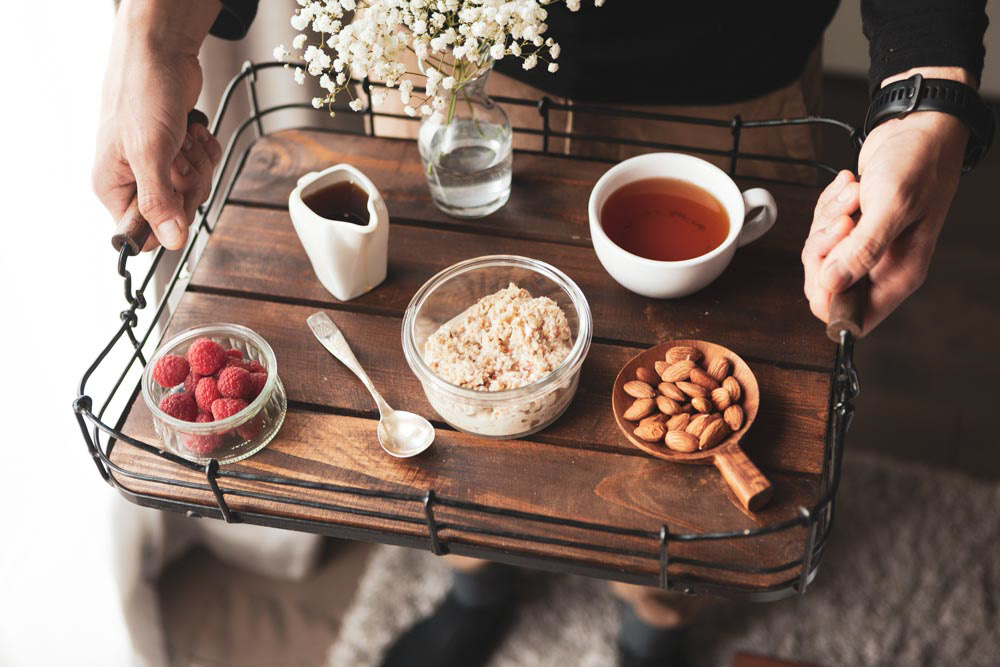 Lifestyle product photography - oatmeal on a tray