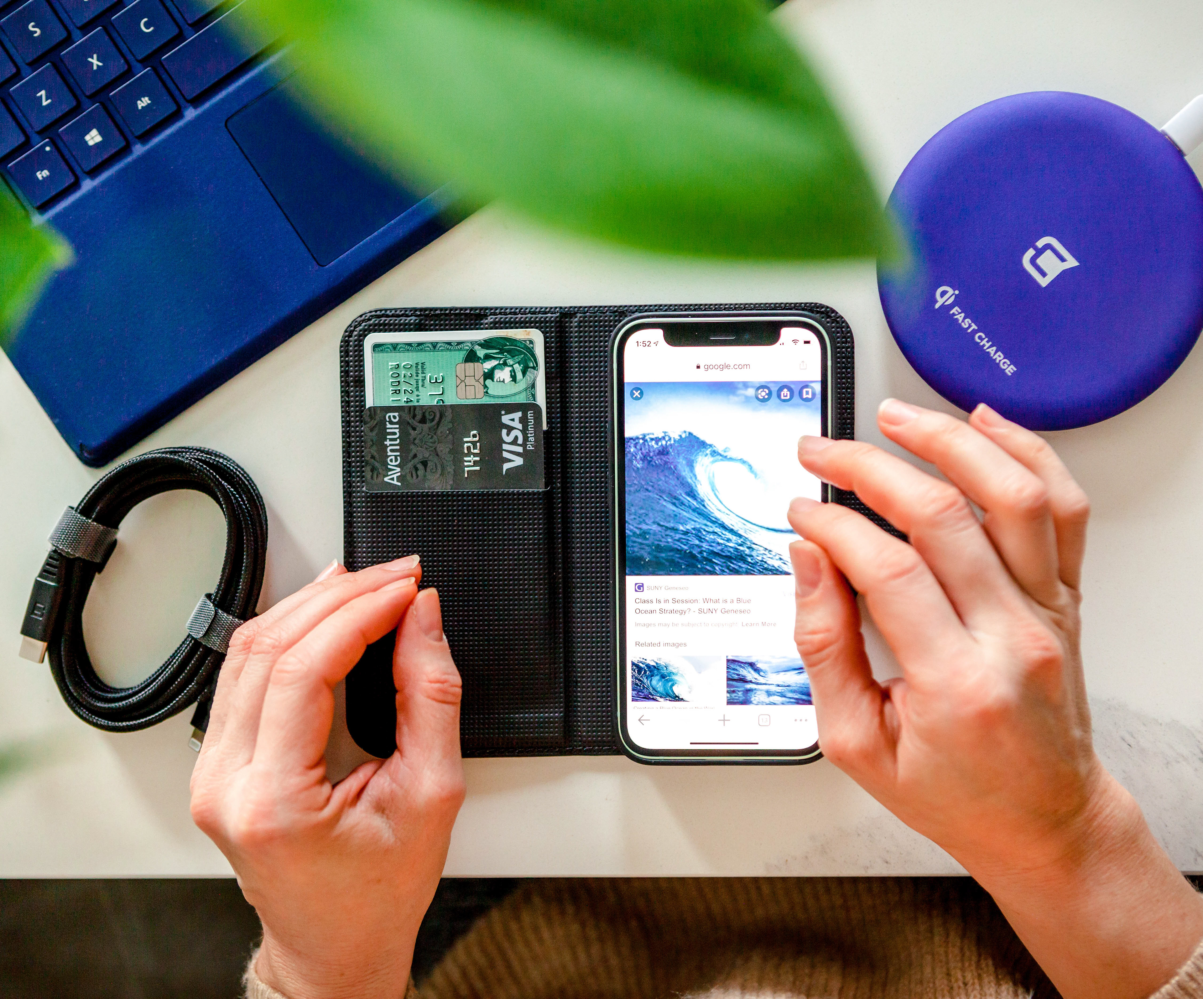 Lifestyle product photography - blue tech accessories