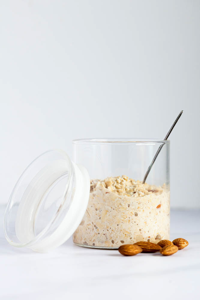 Product photography - almond oatmeal in a jar