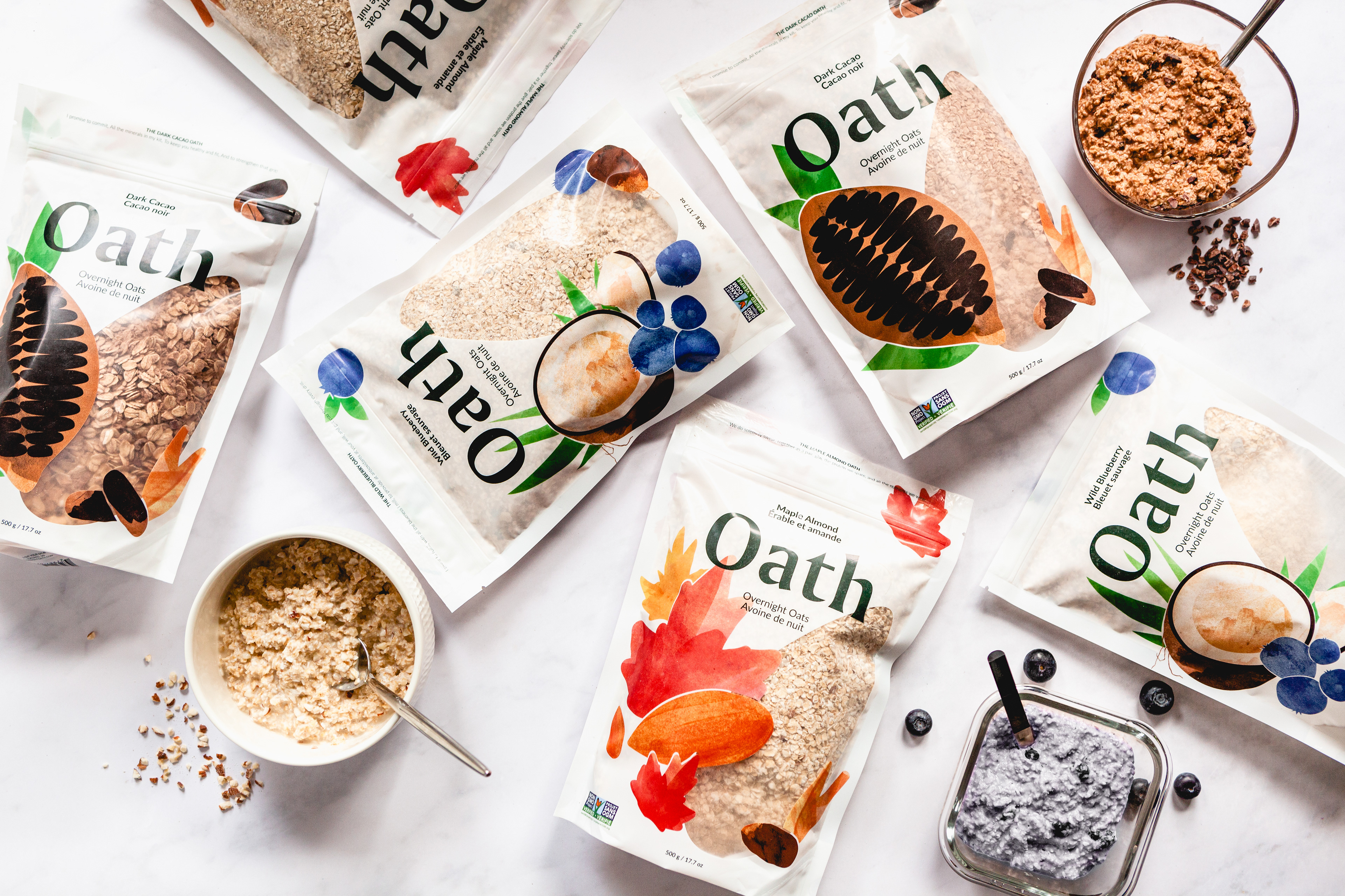 Brand photography of pouches of oatmeal