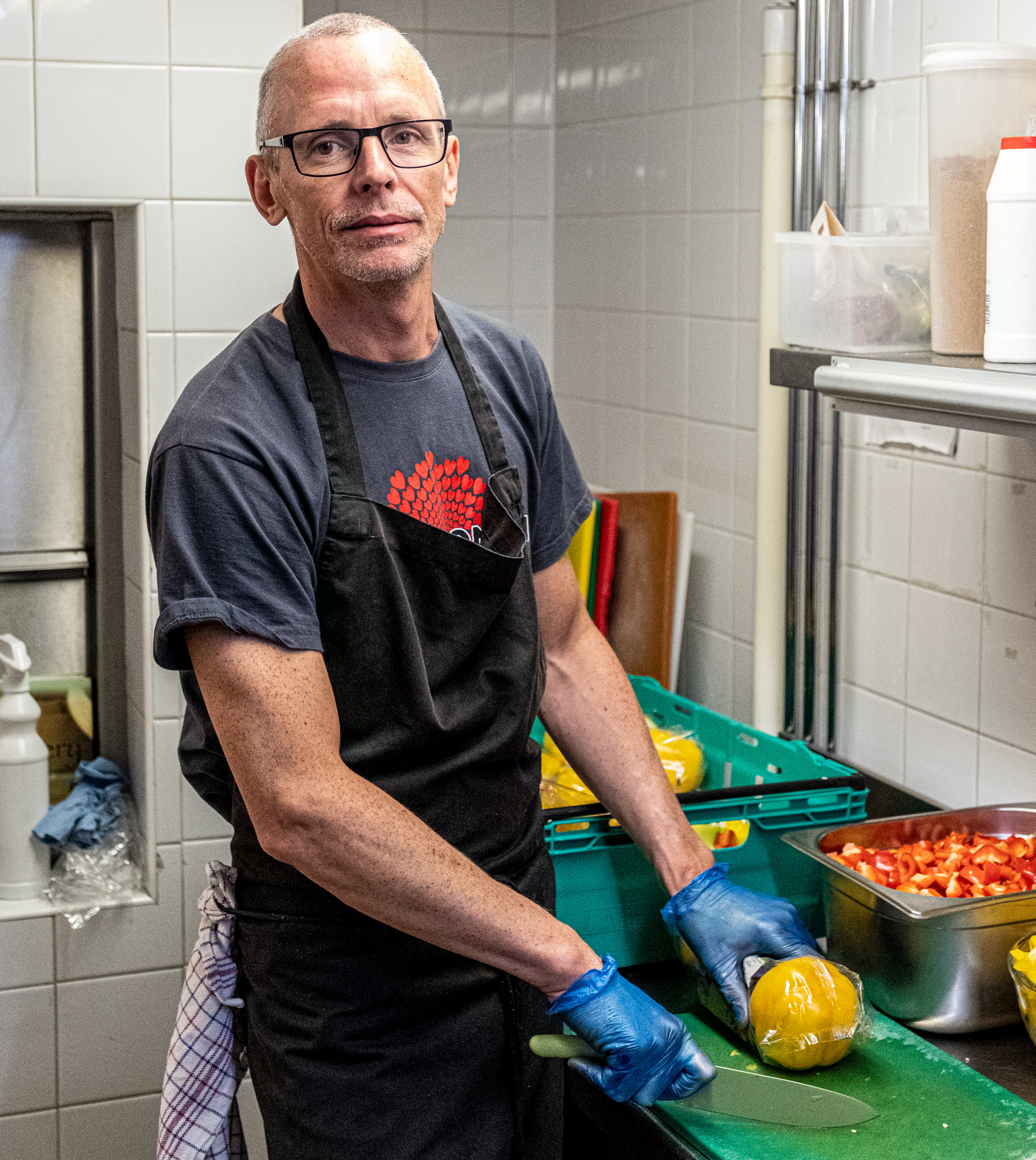 Day 51 of Lockdown- Volunteer preparating food, Archer Project which supplies over two meals a day for those that have no cooking facilities