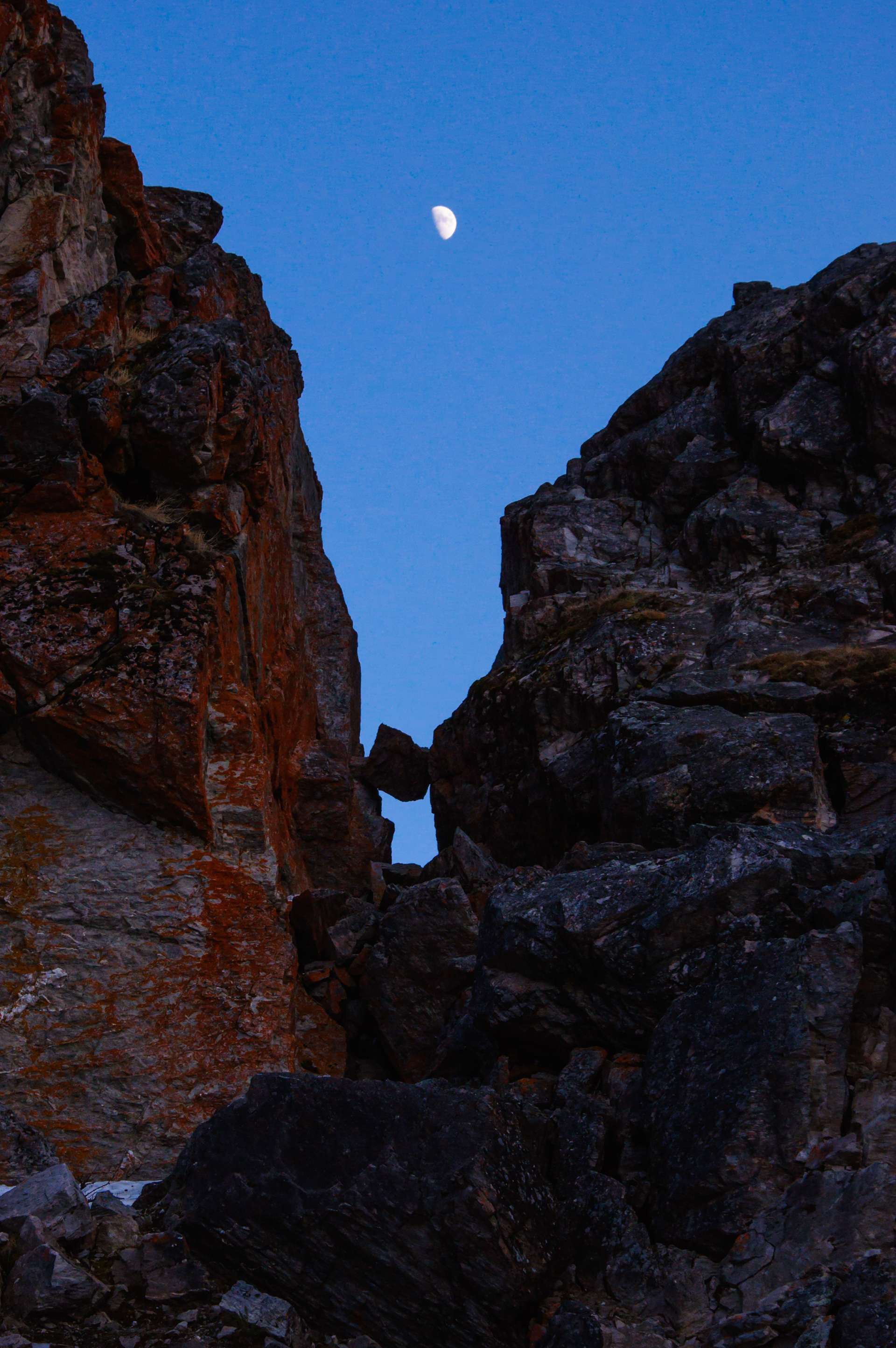Moon and rock formation, Denali, Alaska