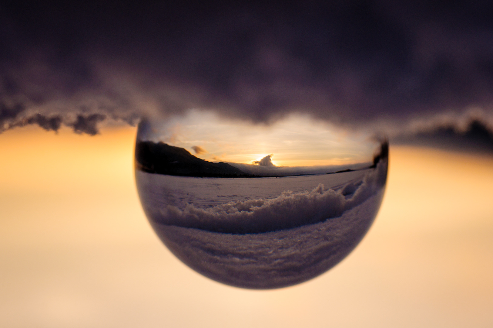 Sunset in glass ball, Reflections Lake, Mat-su Valley, Alaska