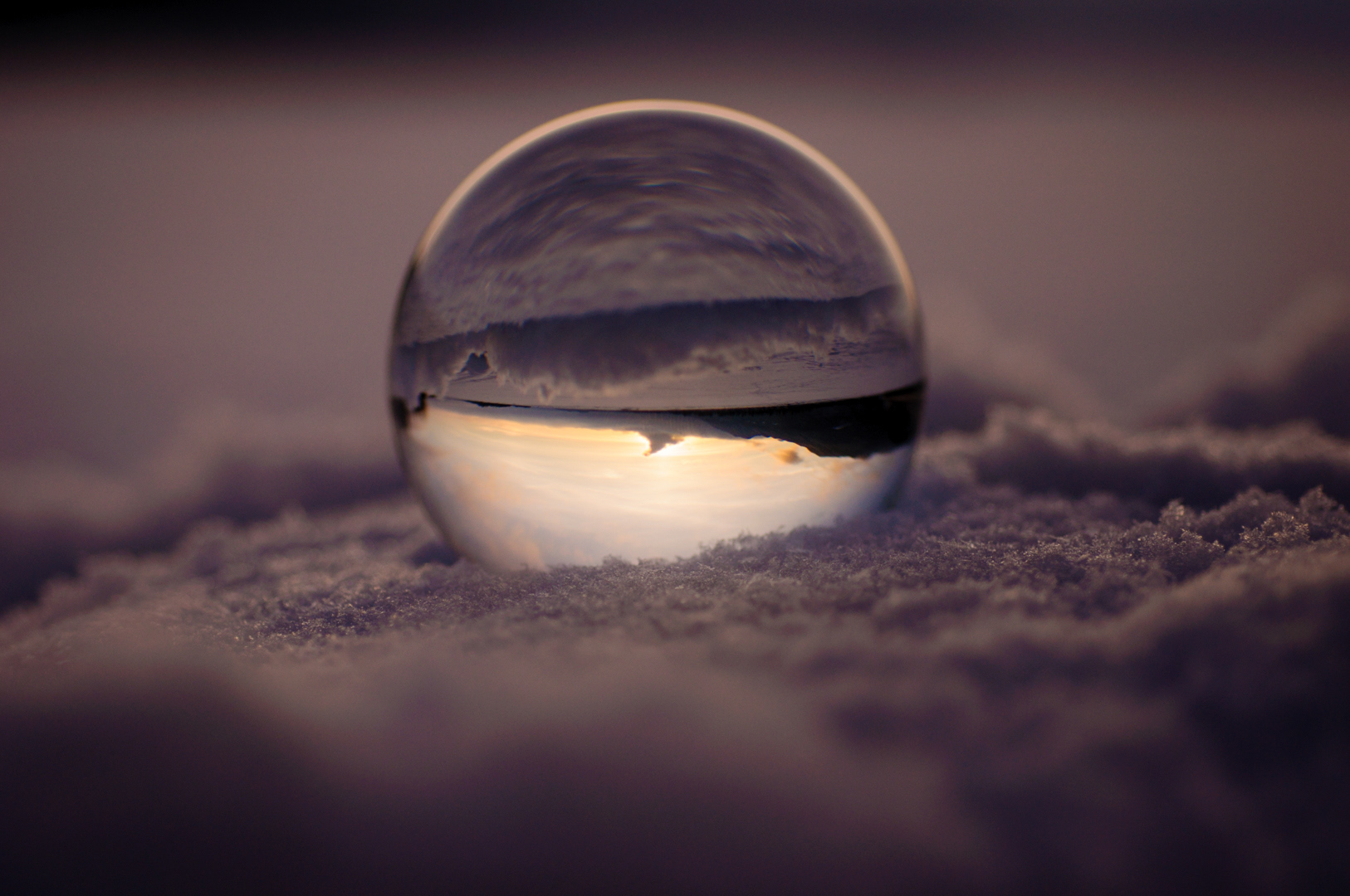 Sunset in glass ball, Reflections Lake, Mat-su Valley, Alaska
