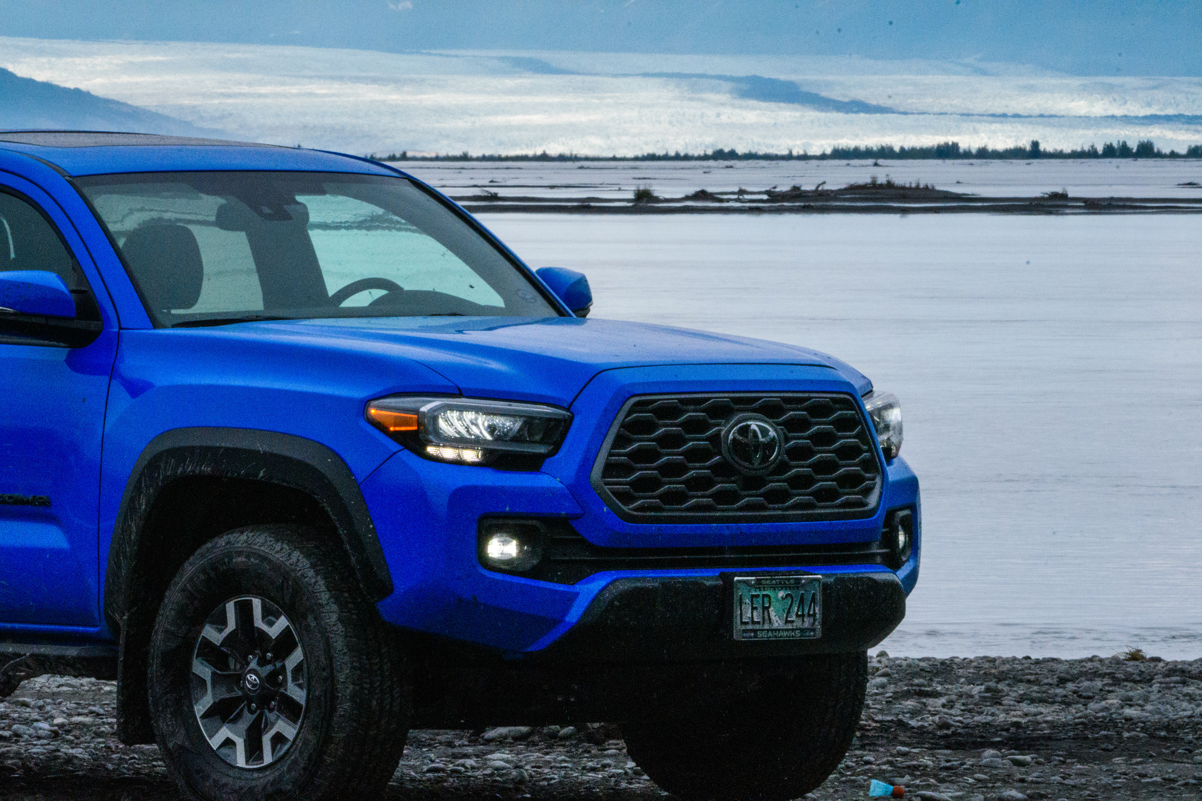 Toyota Tacoma in front of the Knik Glacier, Mat-su Valley, Alaska