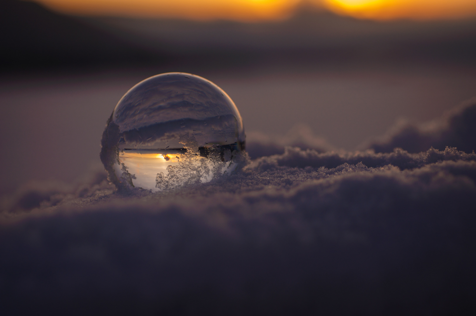 Sunset in glass ball, Reflections Lake, Mat-su Valley, Alaska