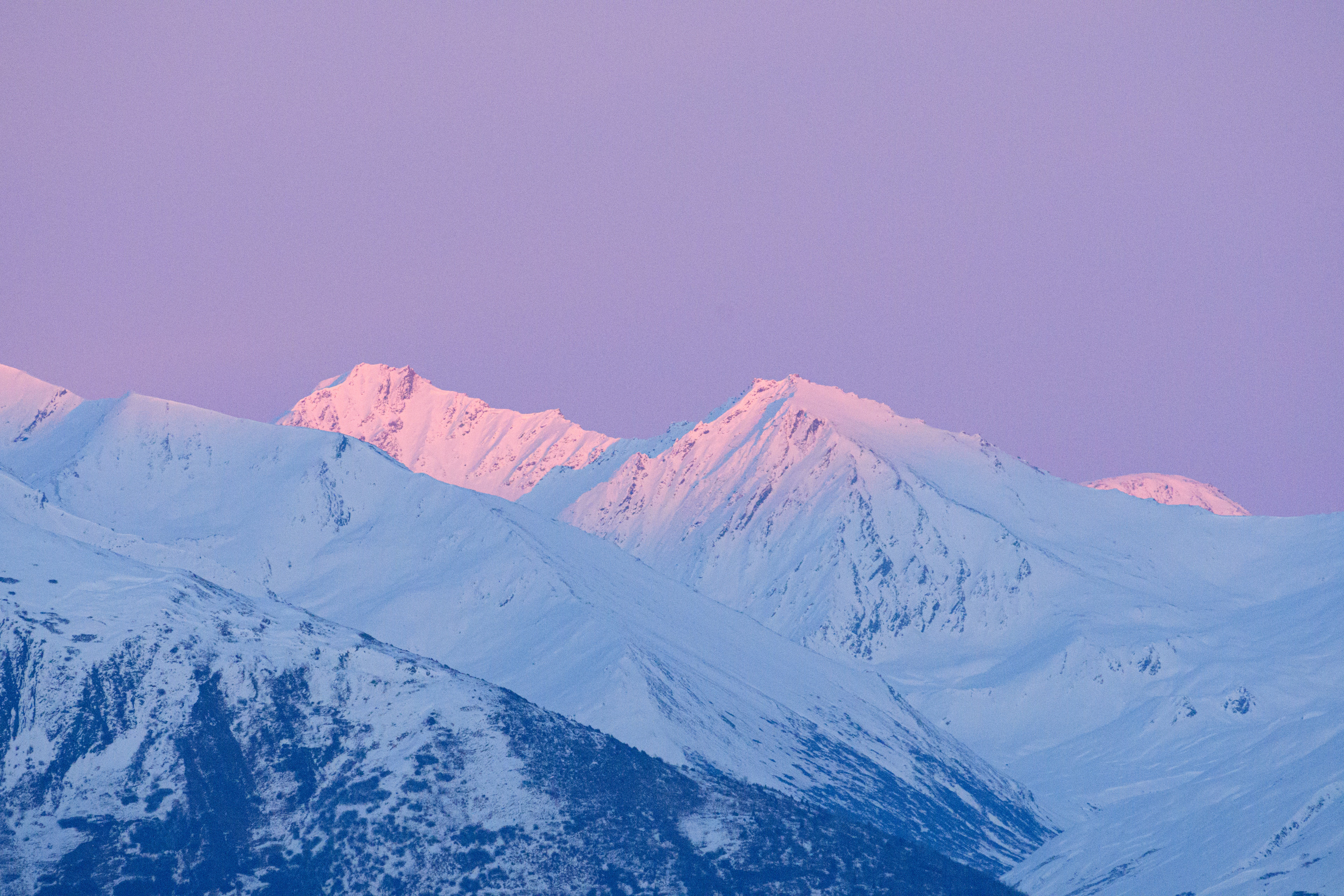 Mountain Peaks with alpenglow, Mat-su Valley, Alaska
