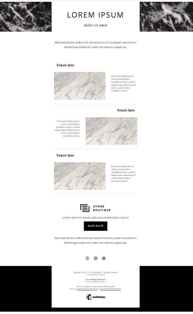 Email marketing template for Stone Boutique created on MailChimp