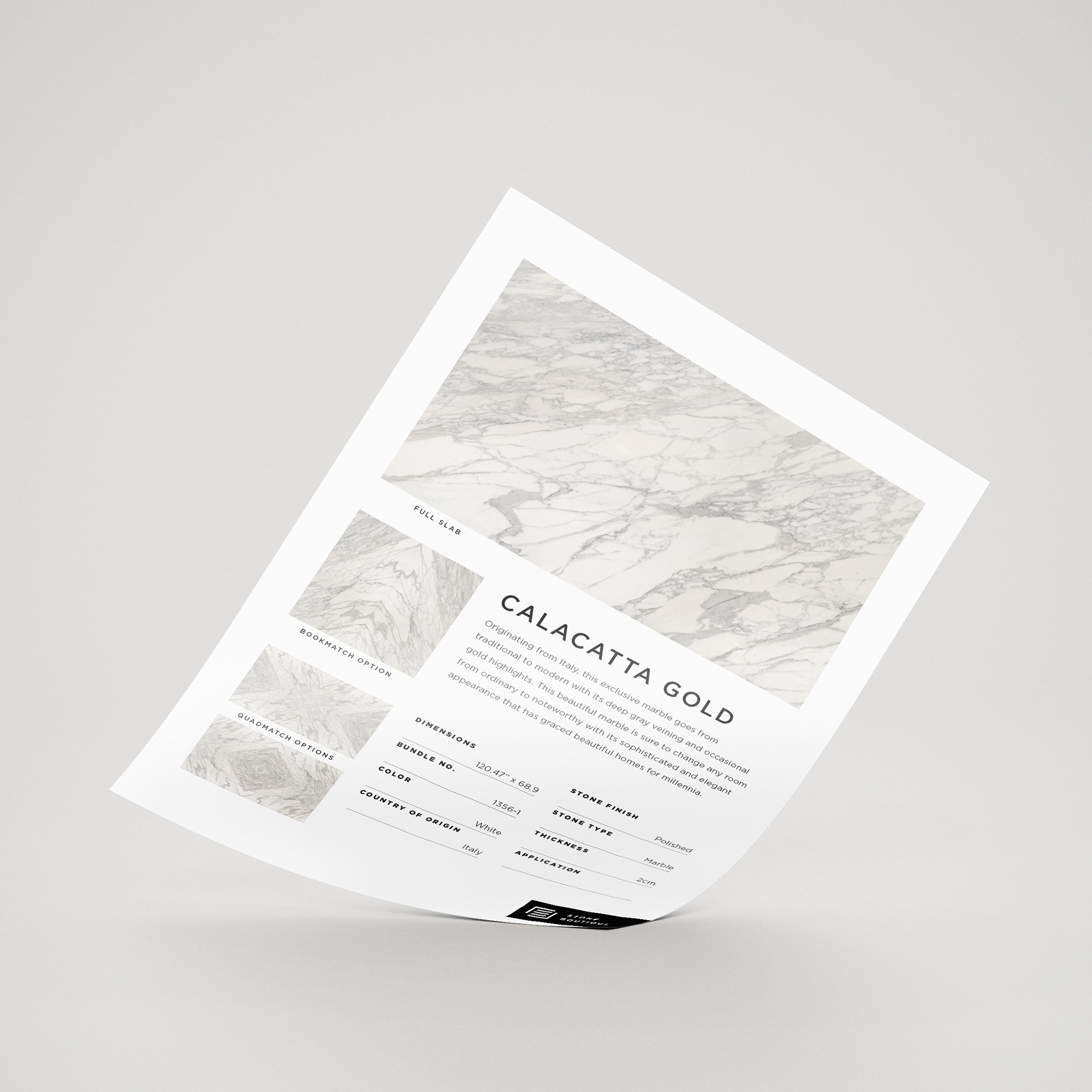 Slab spec sheet for Stone Boutique