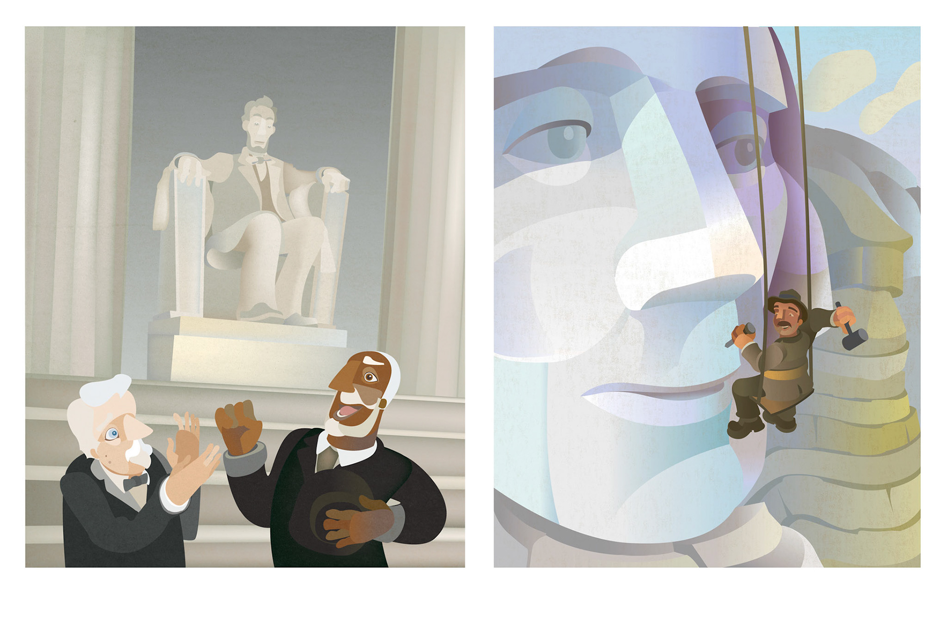Lincoln Memorial and Mount Rushmore. 'American Symbols' series.