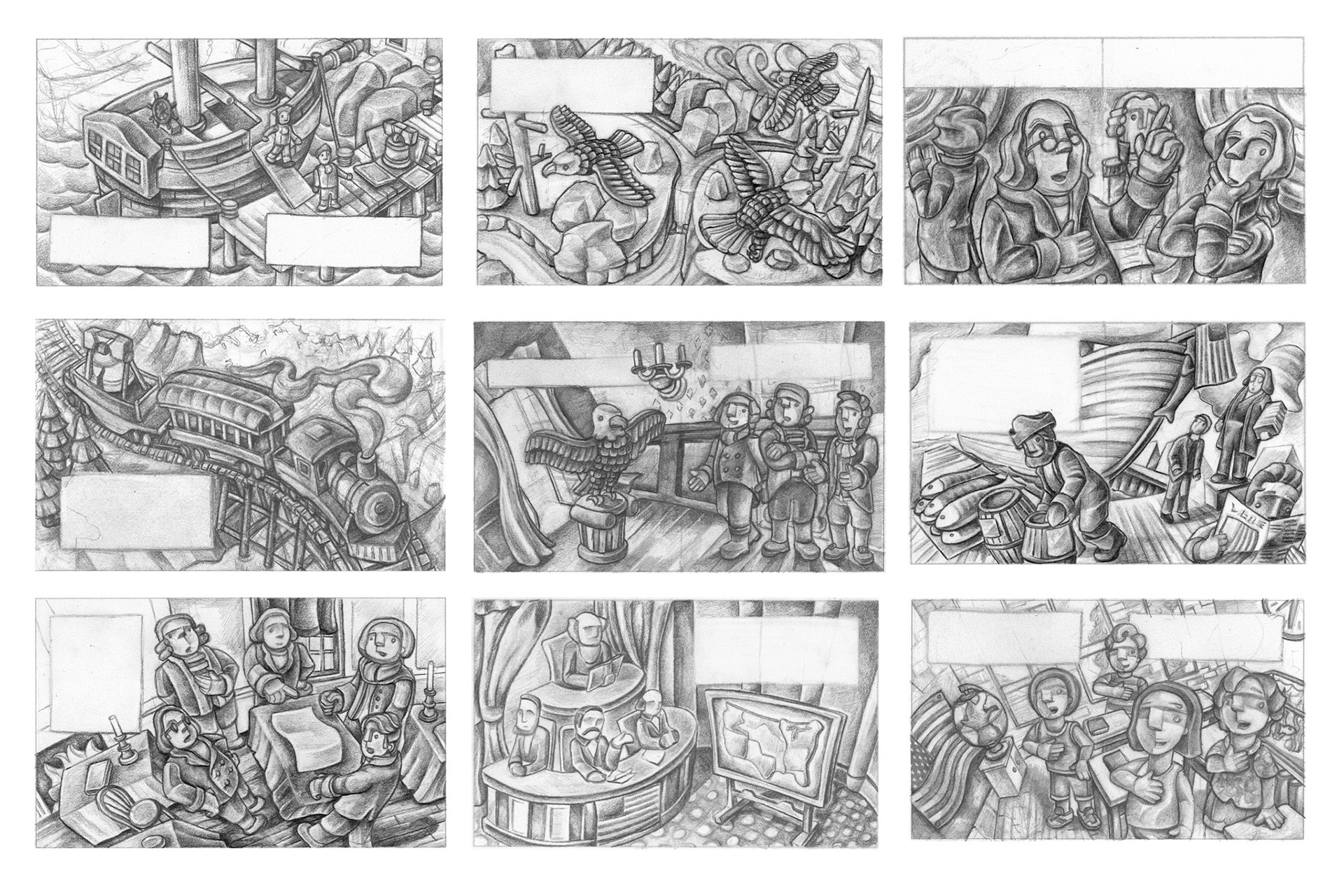 Graphite preporatory drawings for 'American Symbols' series.