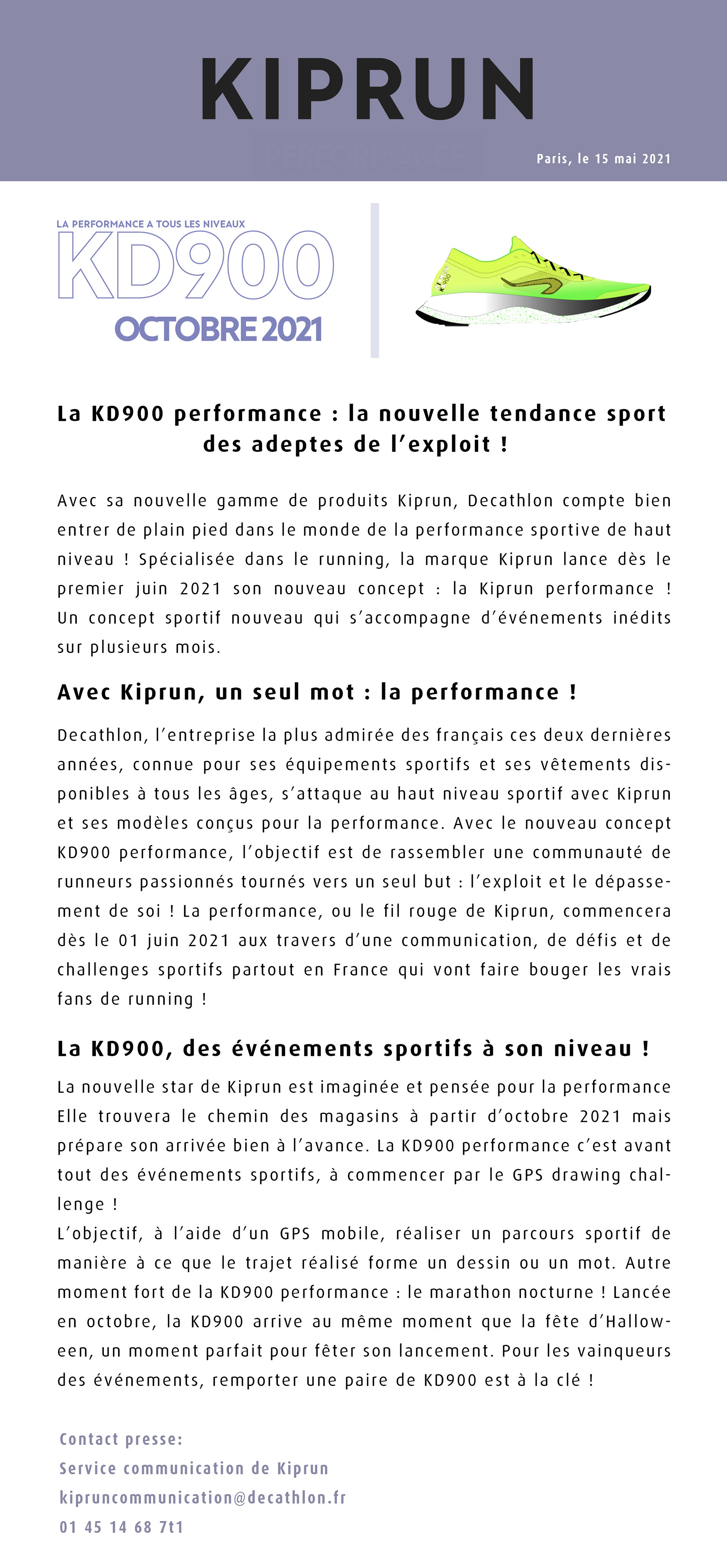 Communiqué de presse / Kip Run