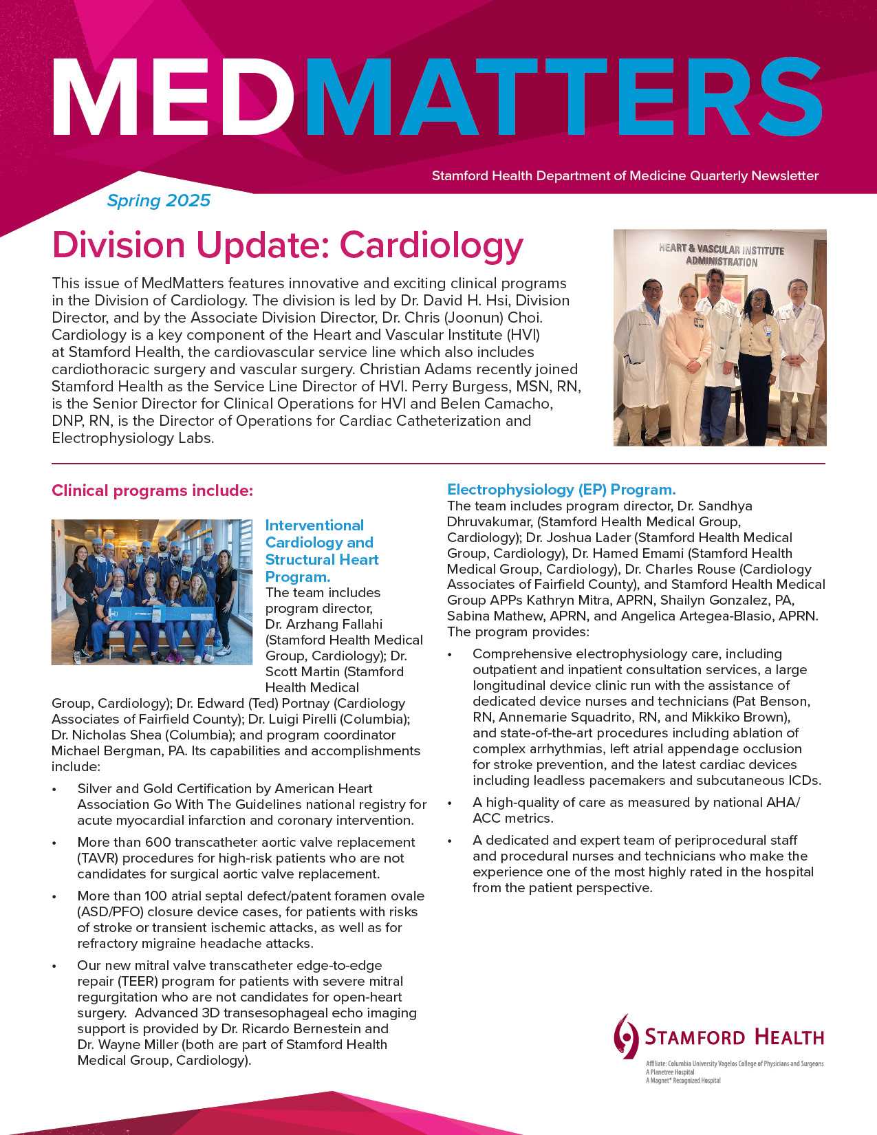 Print-ready file for the quaterly MedMatters Newsletter (1st page)