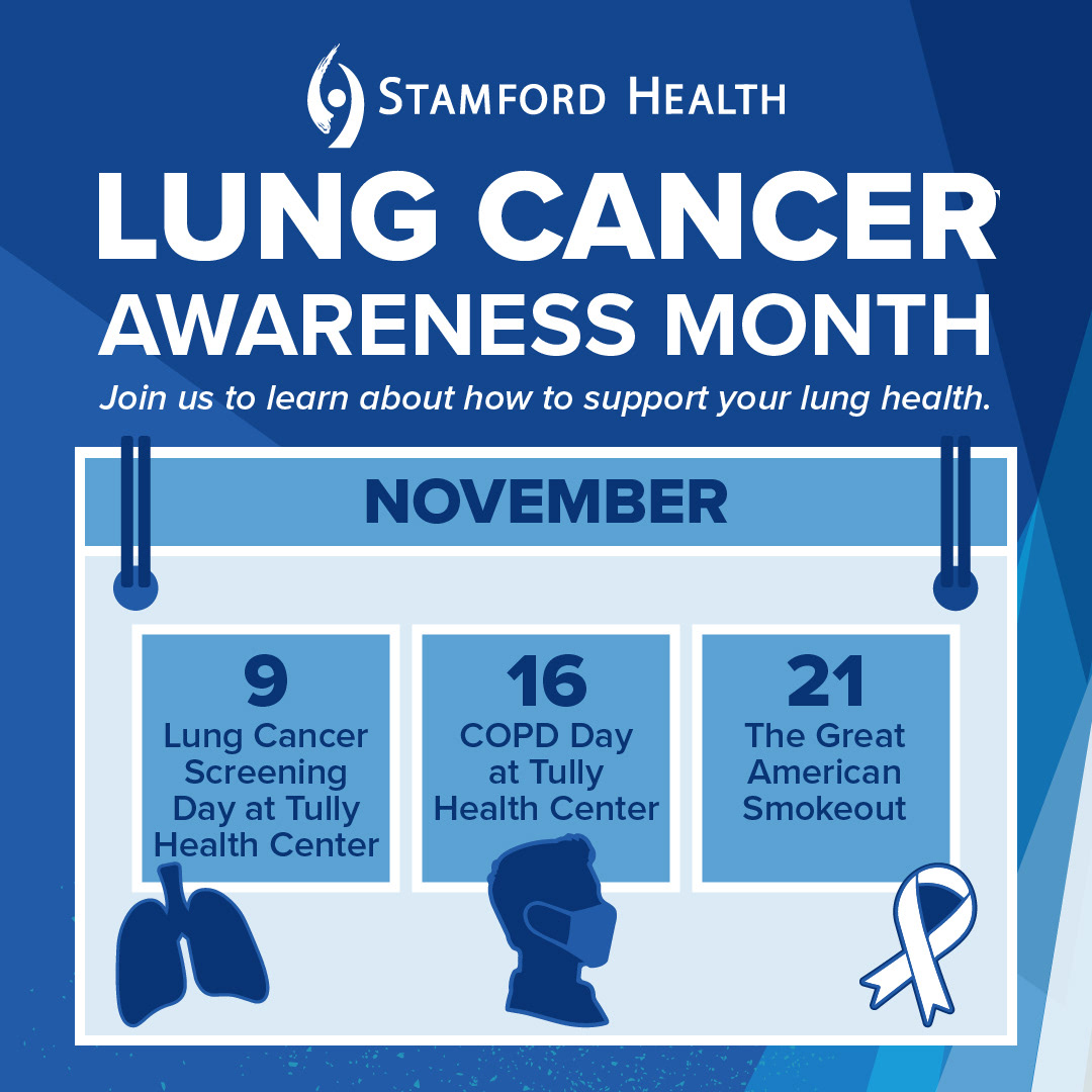 Instagram post advertising Lung Cancer awareness month events