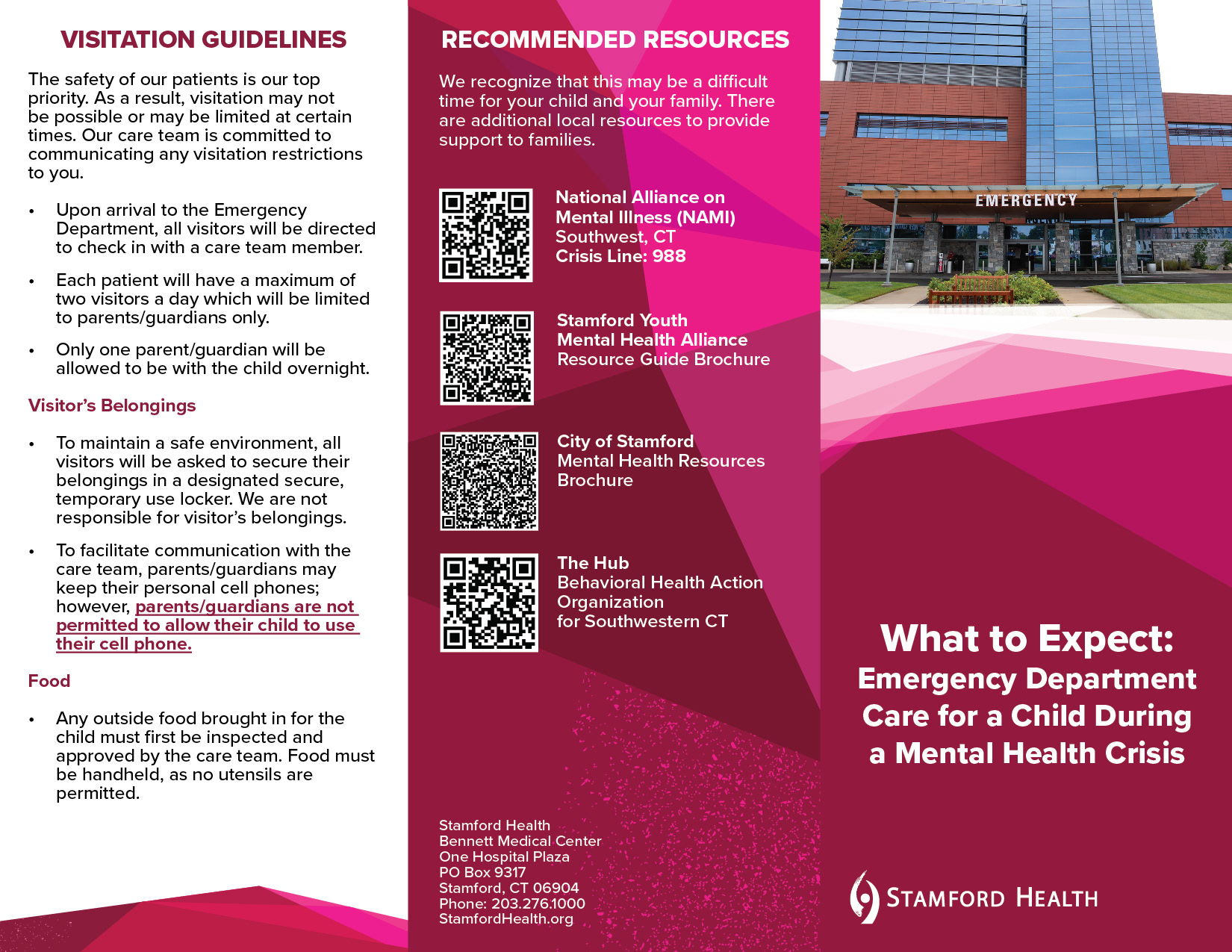 11x8.5" trifold brochure for the Emergency Department regarding pediatric behavioral health (front)