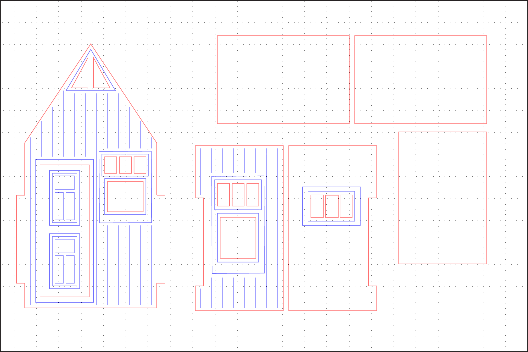 Laser Cutting templates - red correlates to cut, and blue to engrave