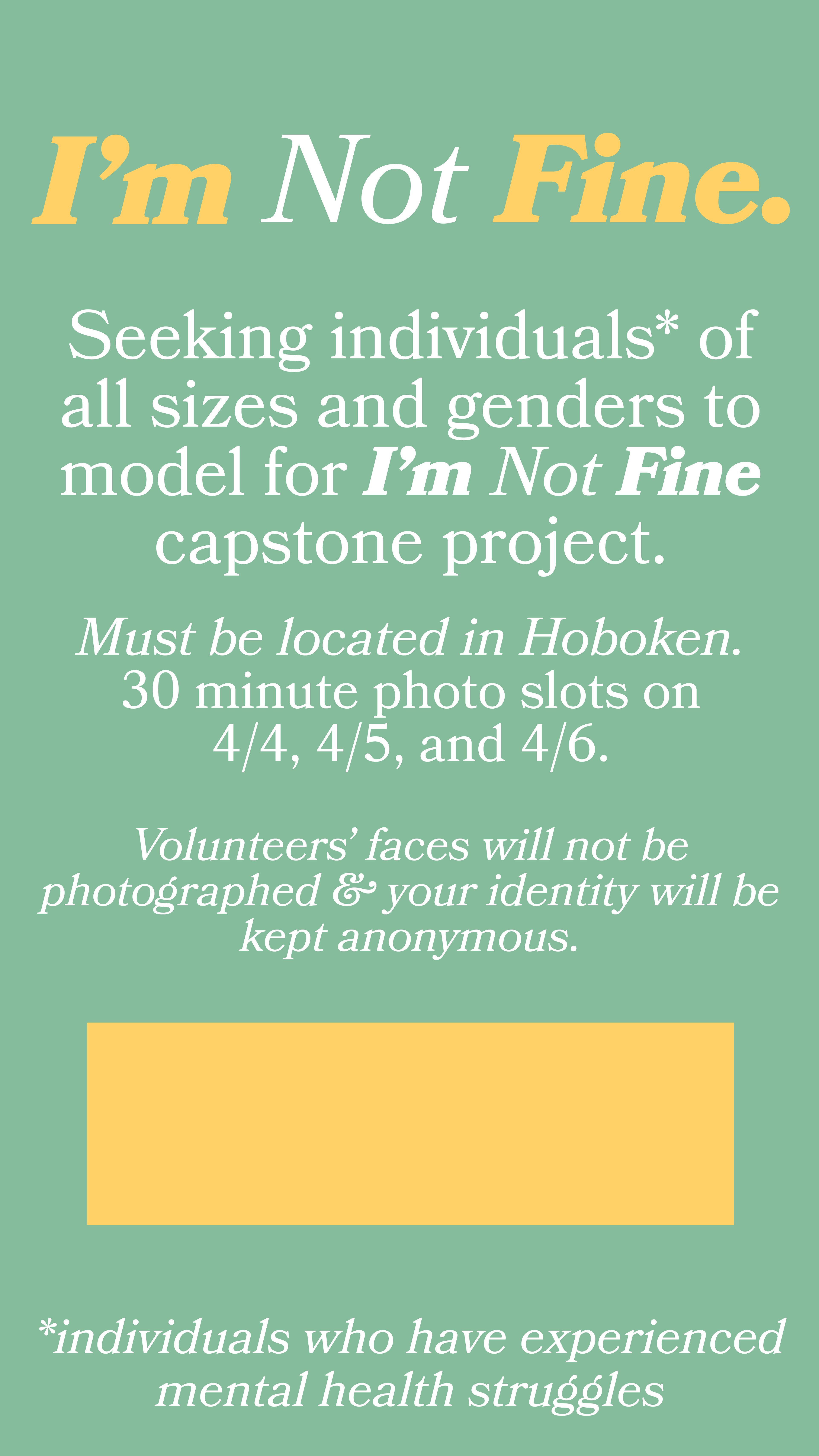 Instagram story post to encourage volunteers to sign up to model the garments. Clickable link was placed in the yellow rectangle.