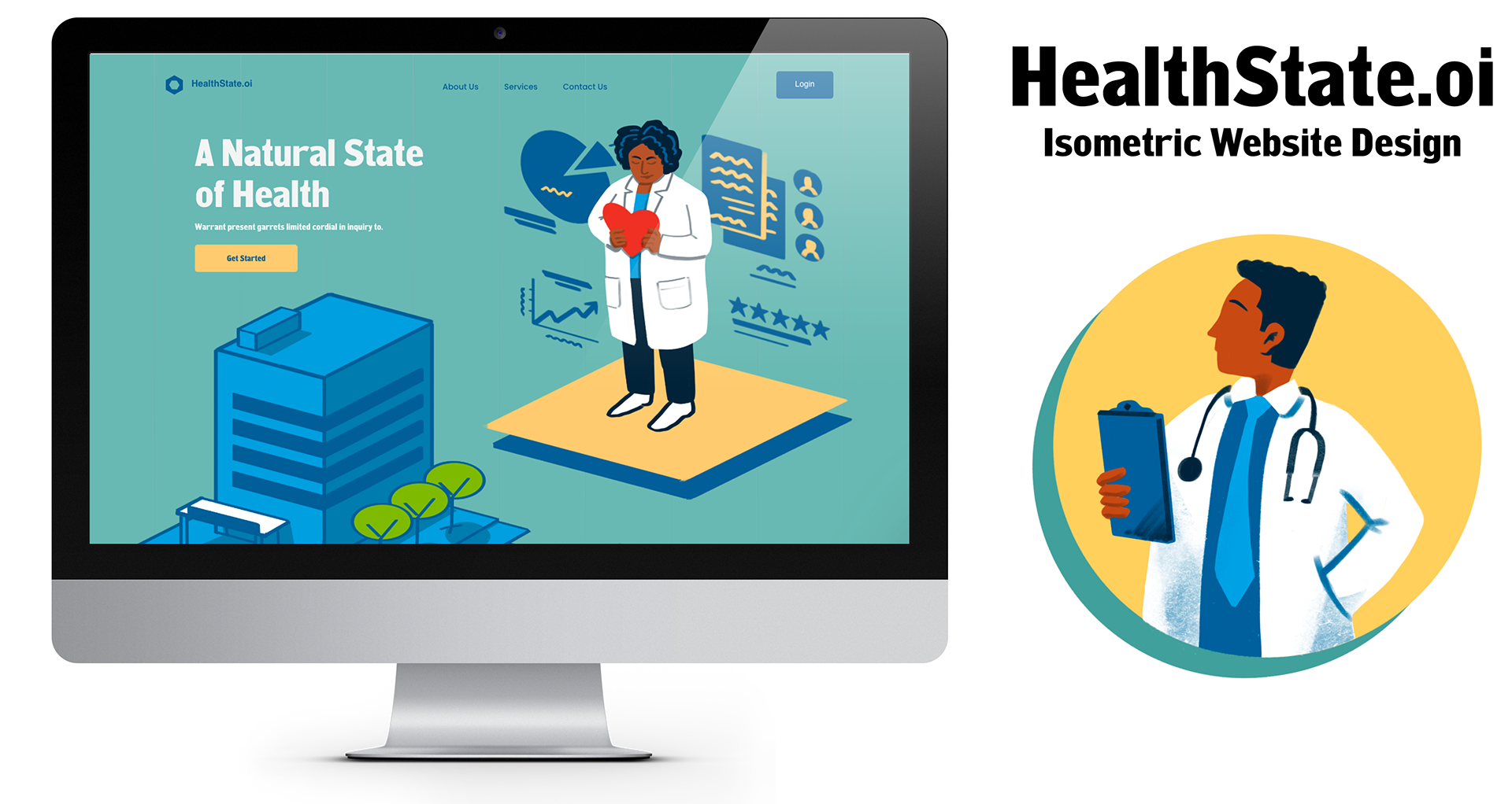 Healthstate.io website mockup showing homepage interface and layout design