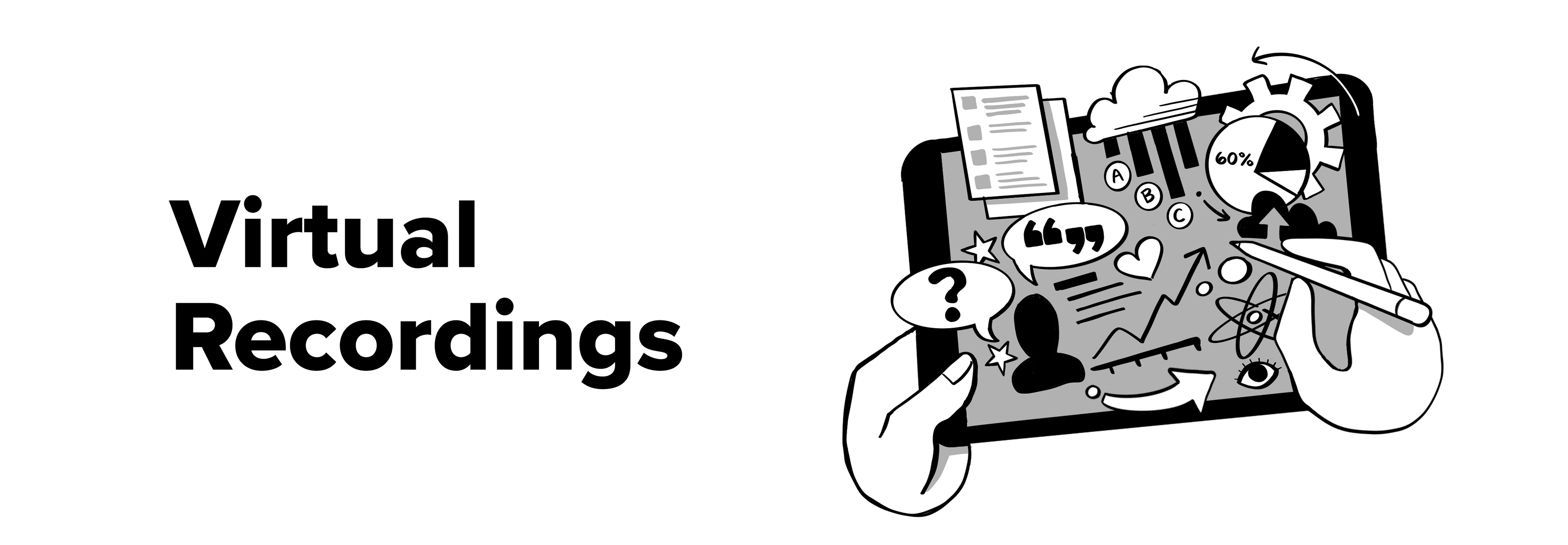 Hand-drawn illustration of an iPad with a hand holding a stylus, demonstrating Paul Mackender’s digital illustration skills for graphic recording events.
