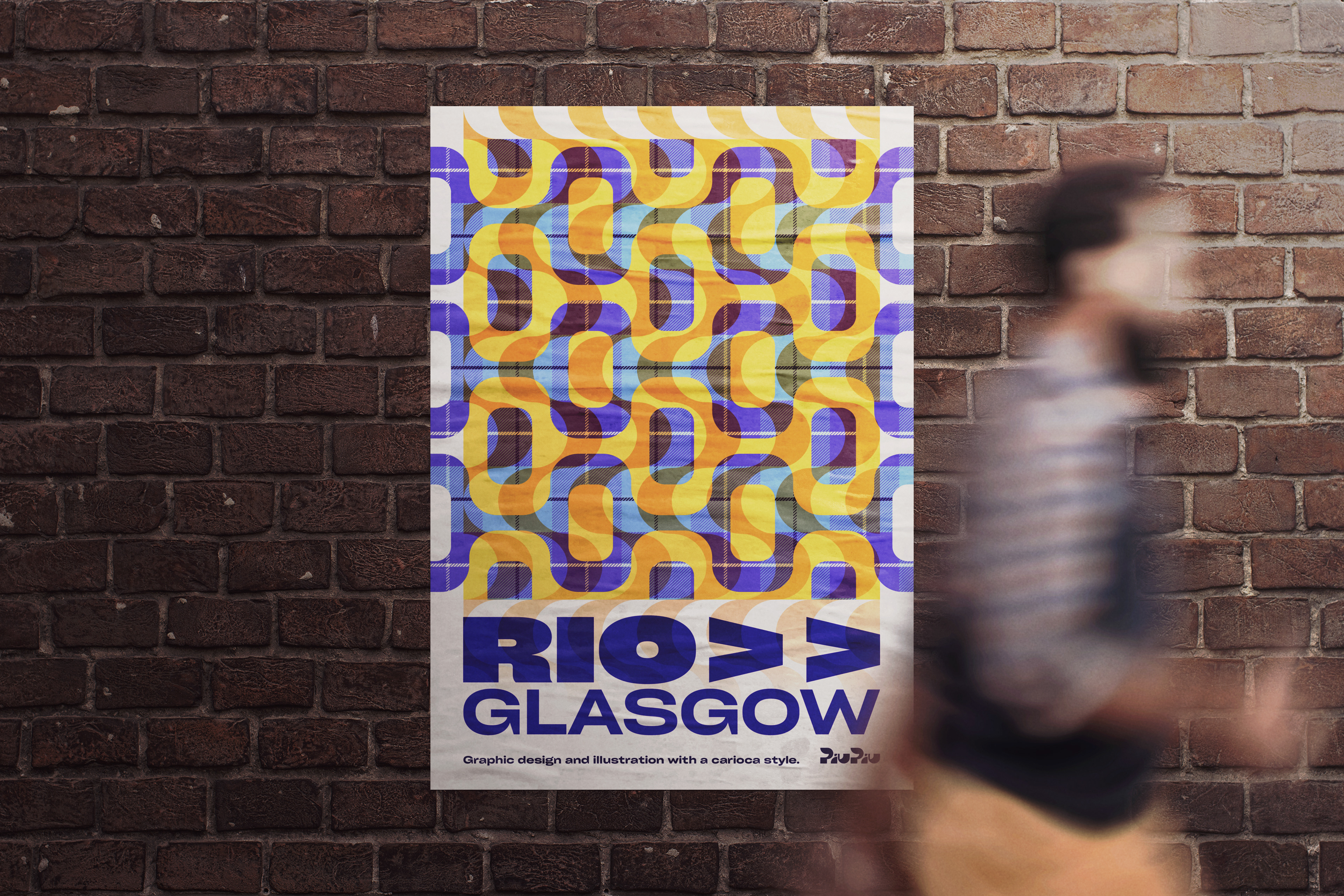 Fusion pattern combining Brazilian mosaic geometry and Scottish tartan structure in Poster Design