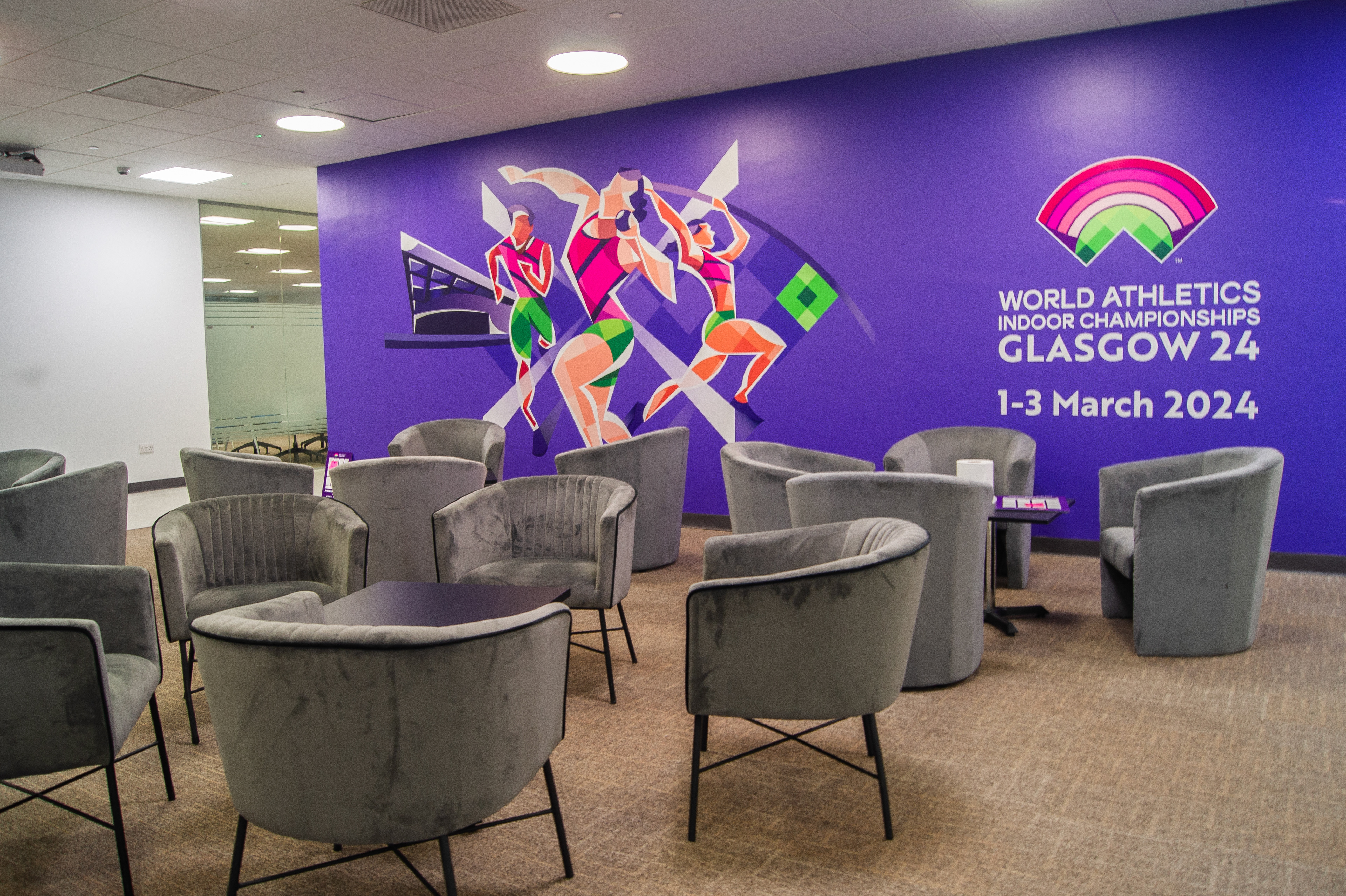 World Athletics Indoor Championships Glasgow 2024  Visual identity - Venue dressing and wayfinding for Glasgow sports event