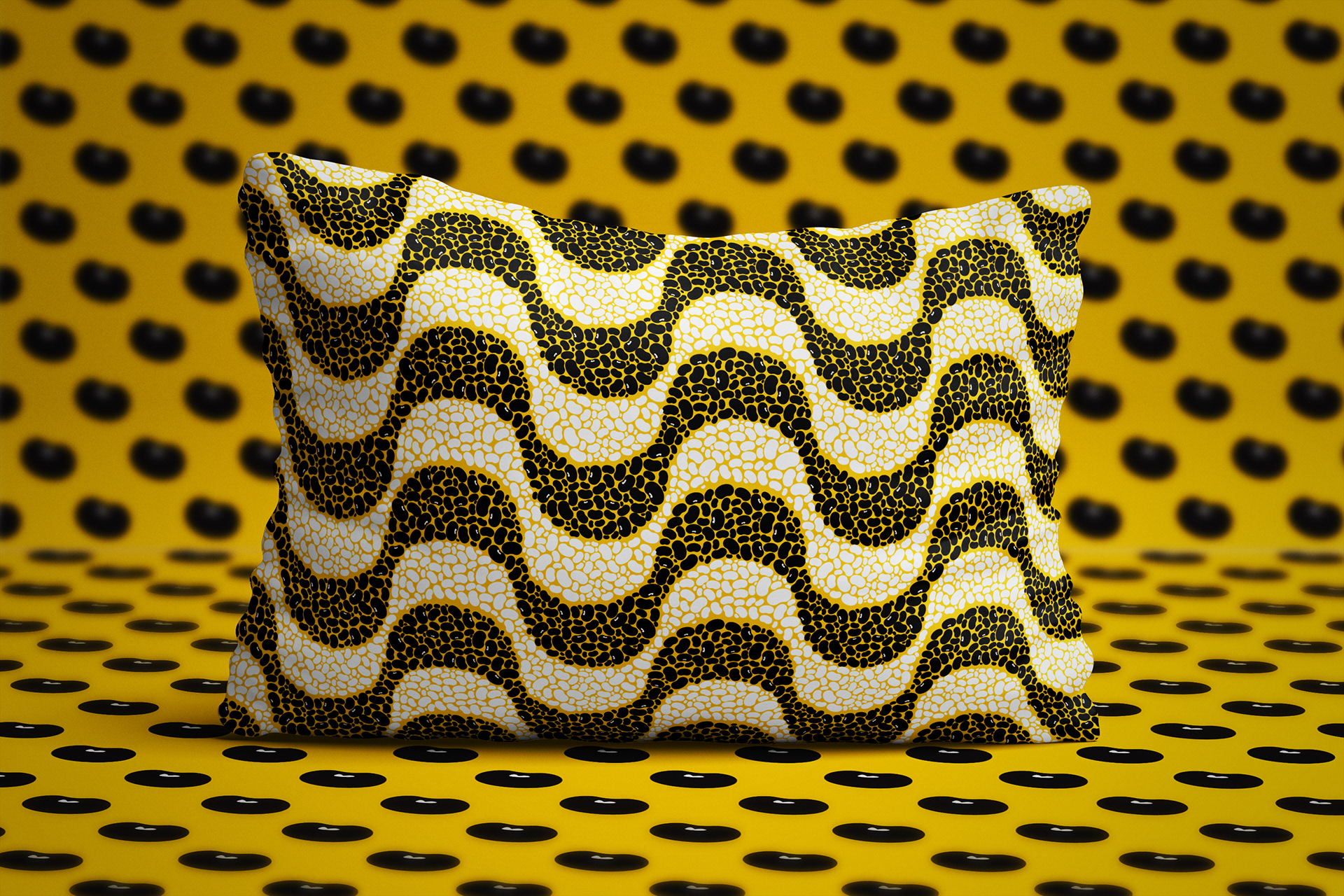 Affordable Feijoada Art & Design merchandise: pillow covers screened with bold vector Brazilian black bean patterned illustrations inspired by Brazilian markets