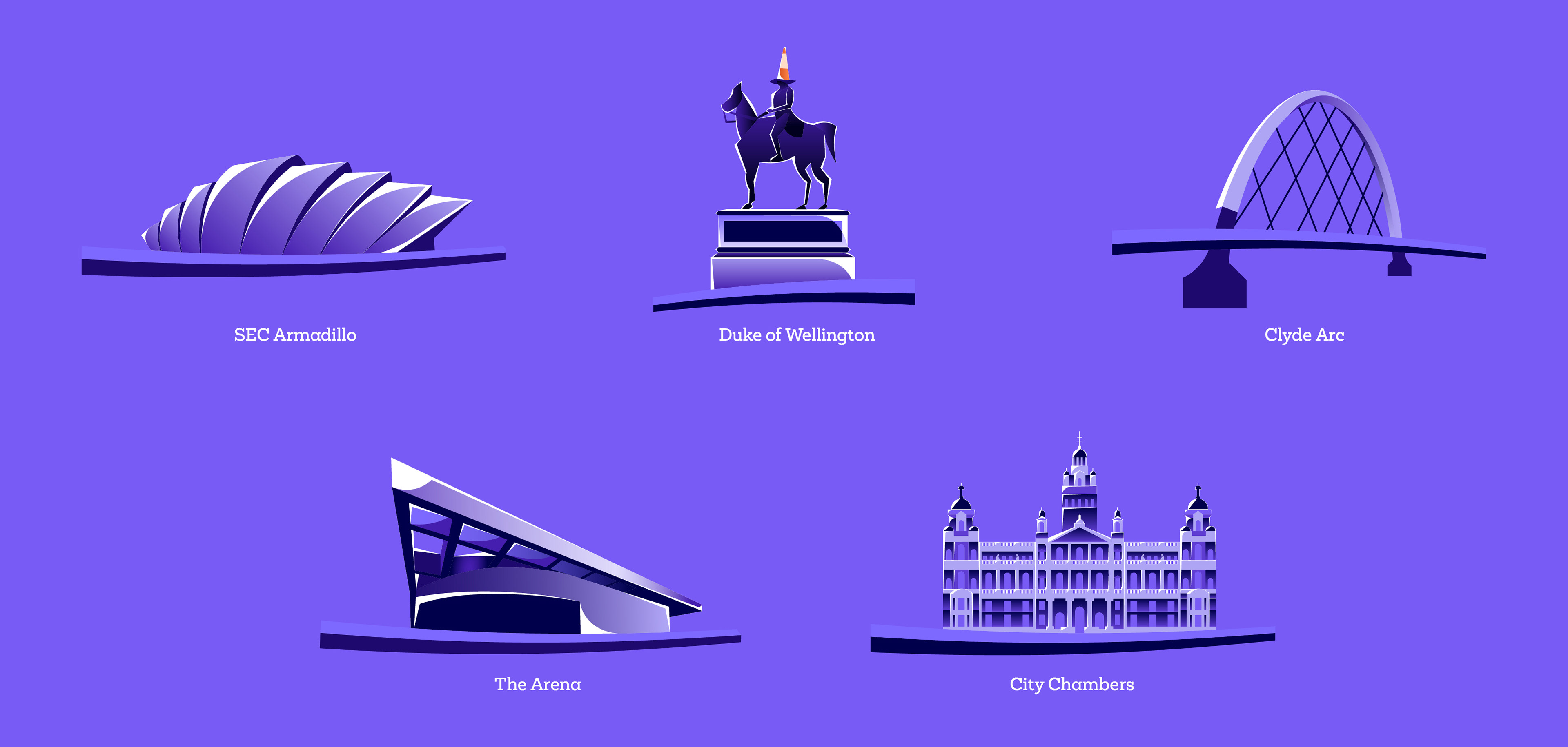 World Athletics Indoor Championships visual identity, Glasgow 2024 event branding design, Illustrated branding for sports campaigns, Event brand design with expressive illustration, Creative direction for sports branding UK, Typographic treatment, Typography, type setting iconography, Glasgow landmarks, pictograms,