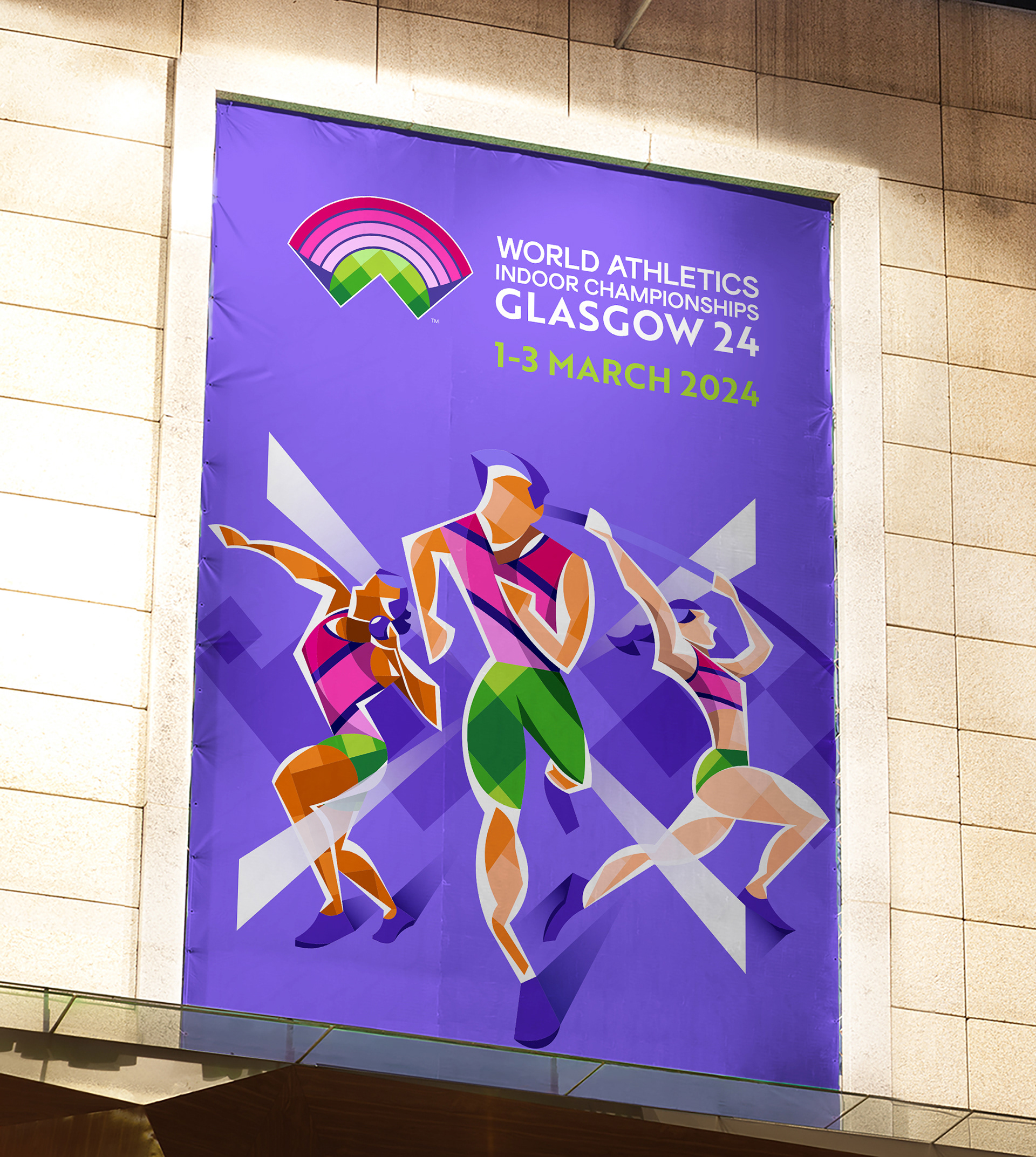 World Athletics Indoor Championships Glasgow 2024  Visual identity - Event brand design with expressive illustration