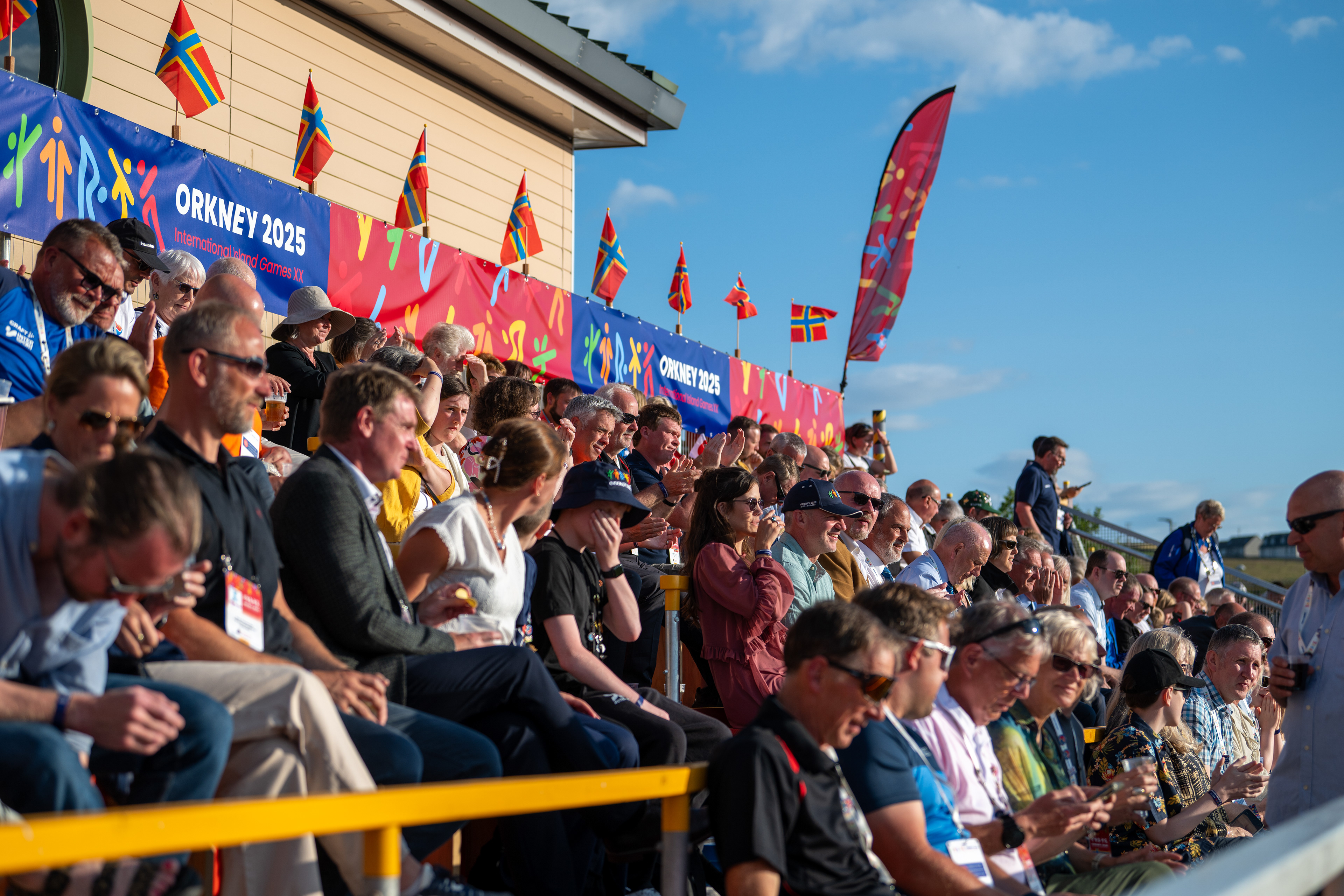 Sporting venue with Orkney 2025 branding applied across seating and arena.