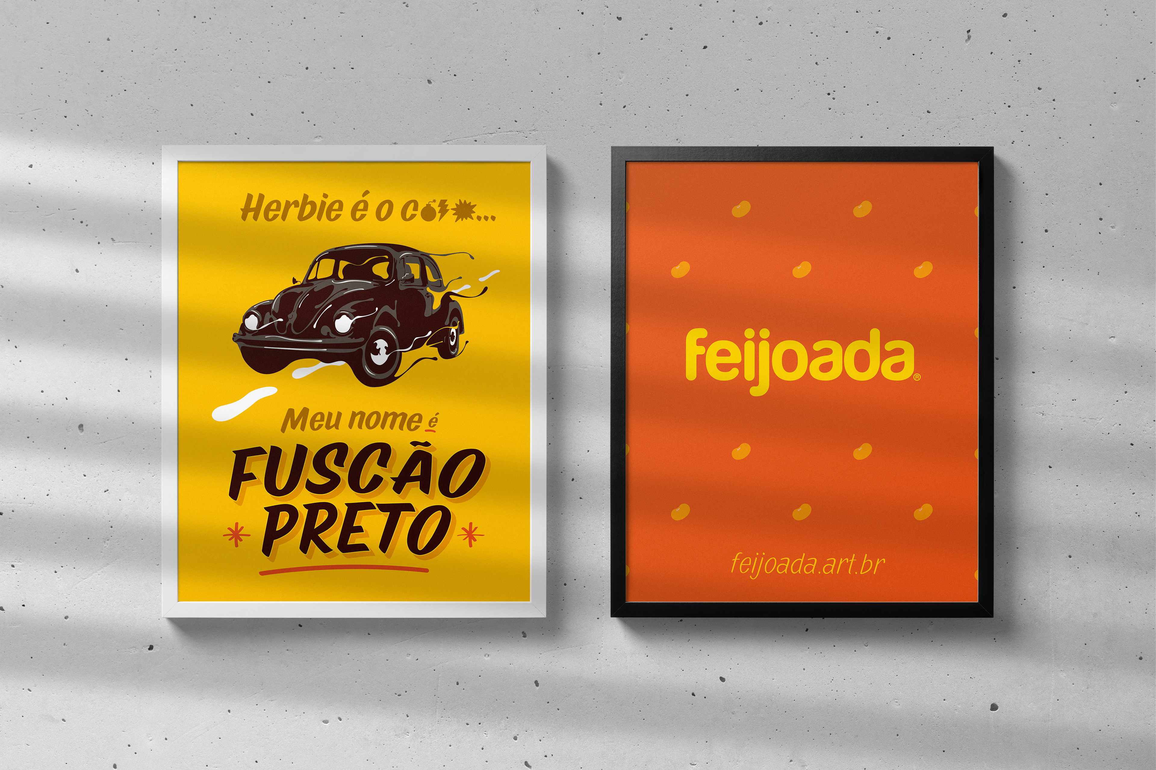 Feijoada Art & Design framed print showing stylised Brazilian ingredients and street market patterns, limited edition poster